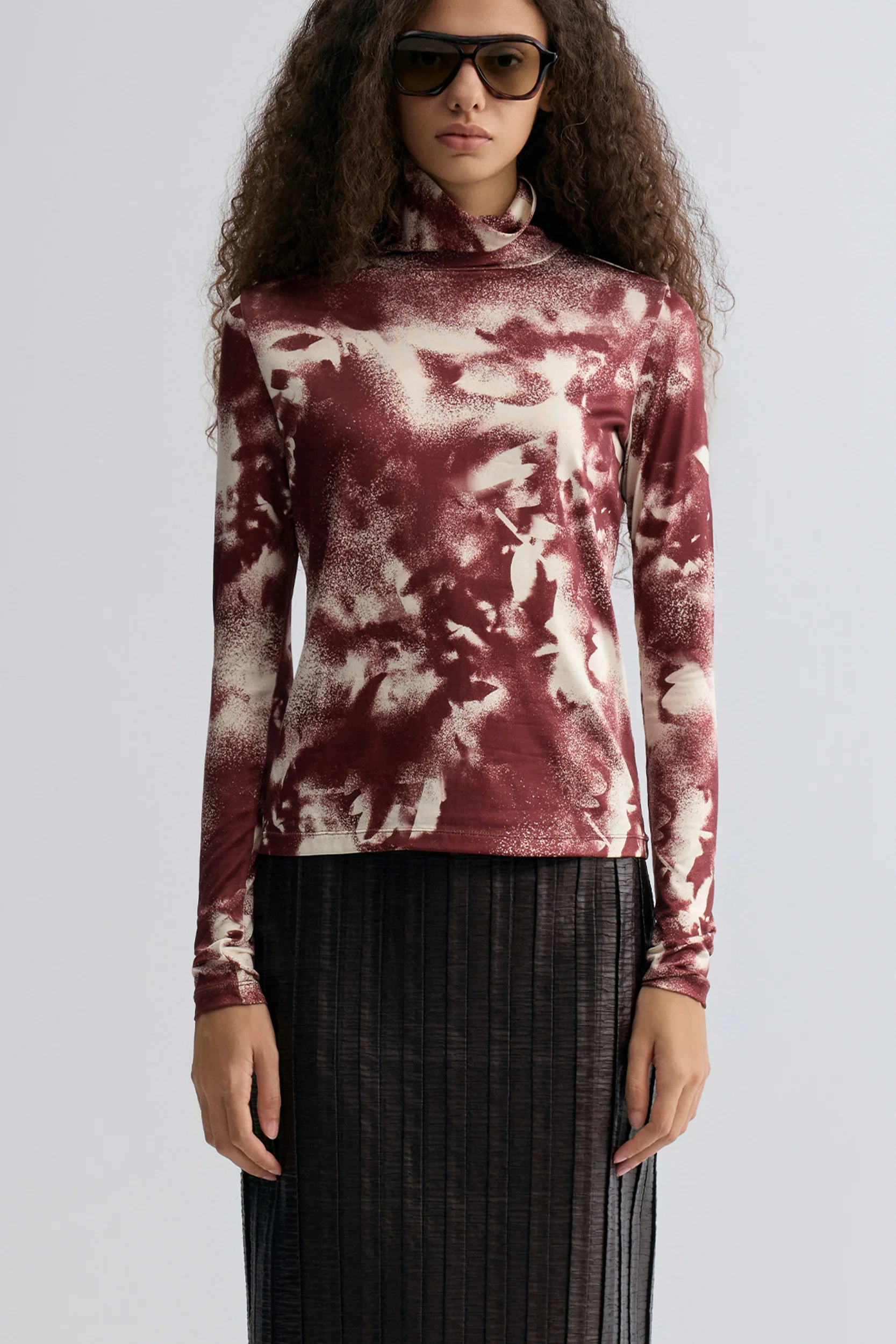 Abstract Art Long Sleeve Turtleneck Top Cranberry