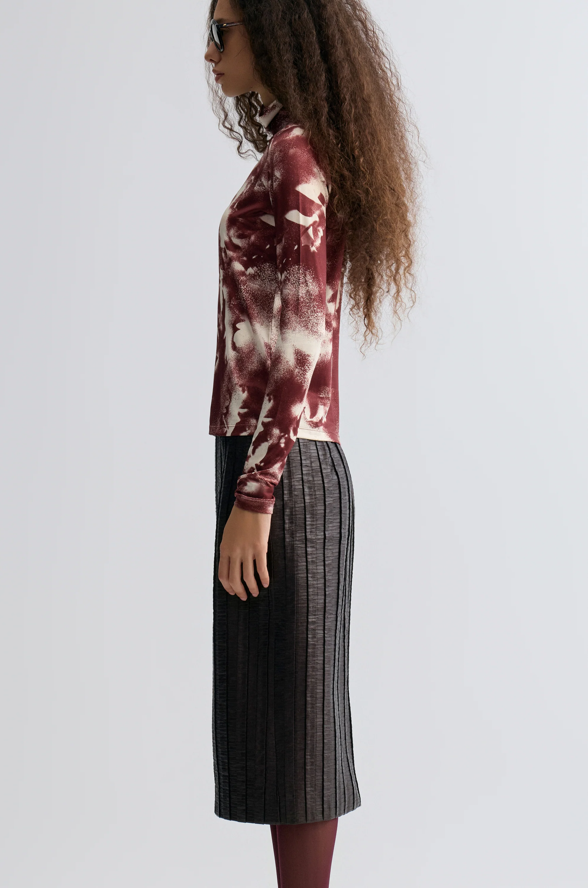 Abstract Art Long Sleeve Turtleneck Top Cranberry - Image 4