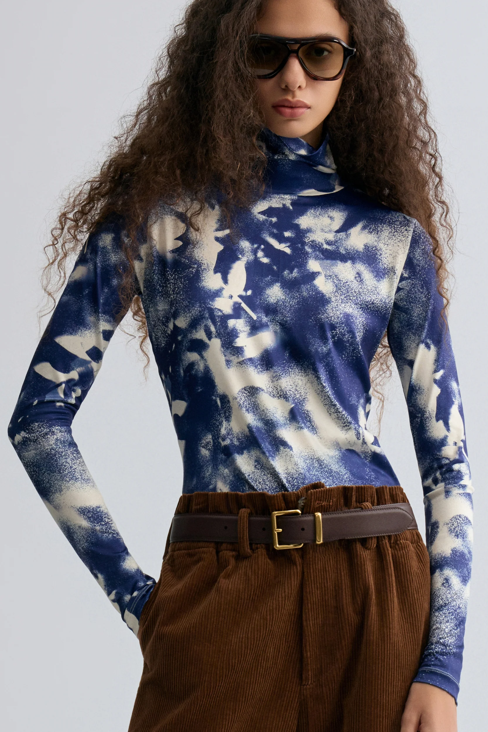 Abstract Art Long Sleeve Turtleneck Top Navy - Image 2