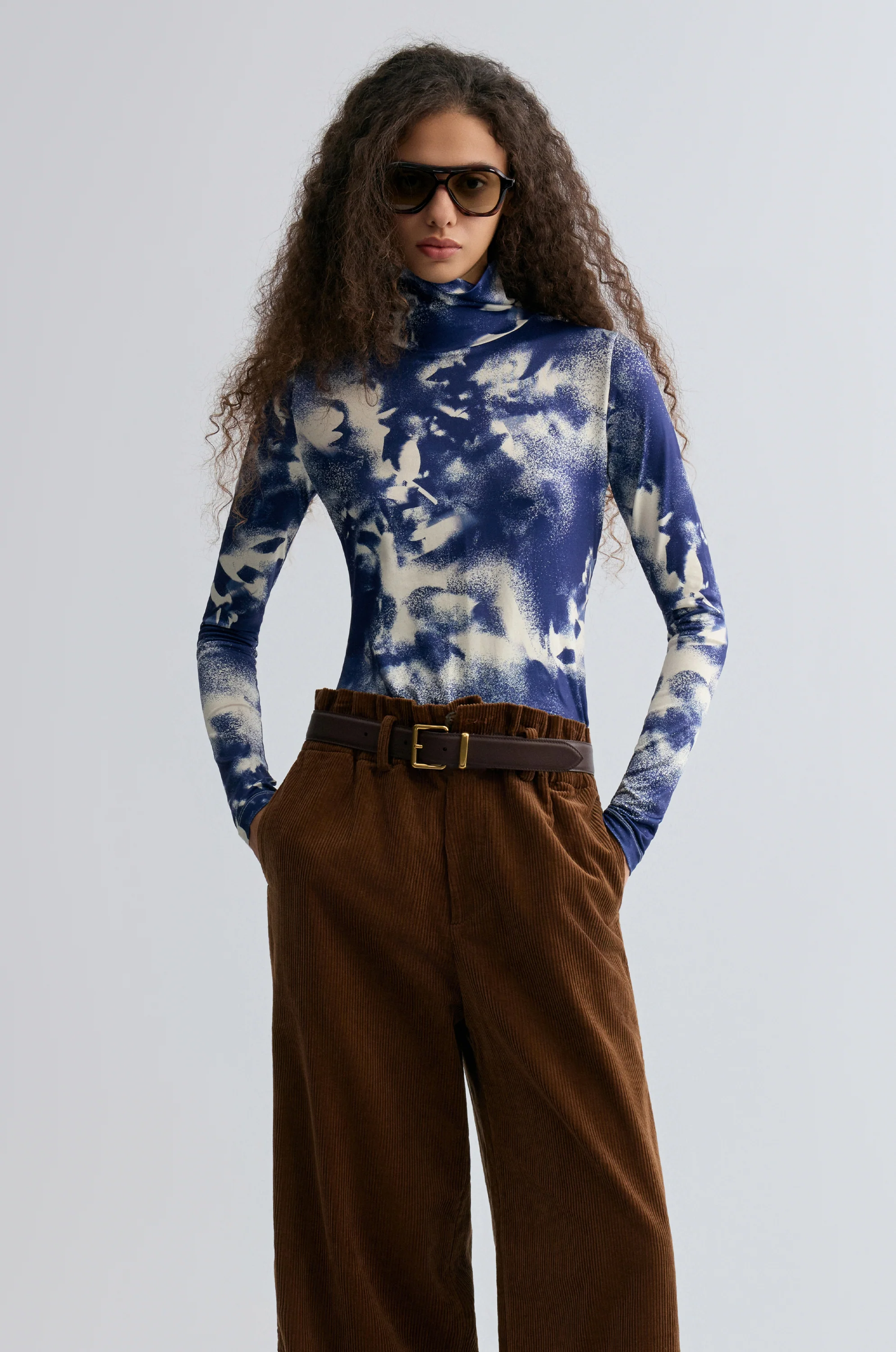 Abstract Art Long Sleeve Turtleneck Top Navy - Image 3