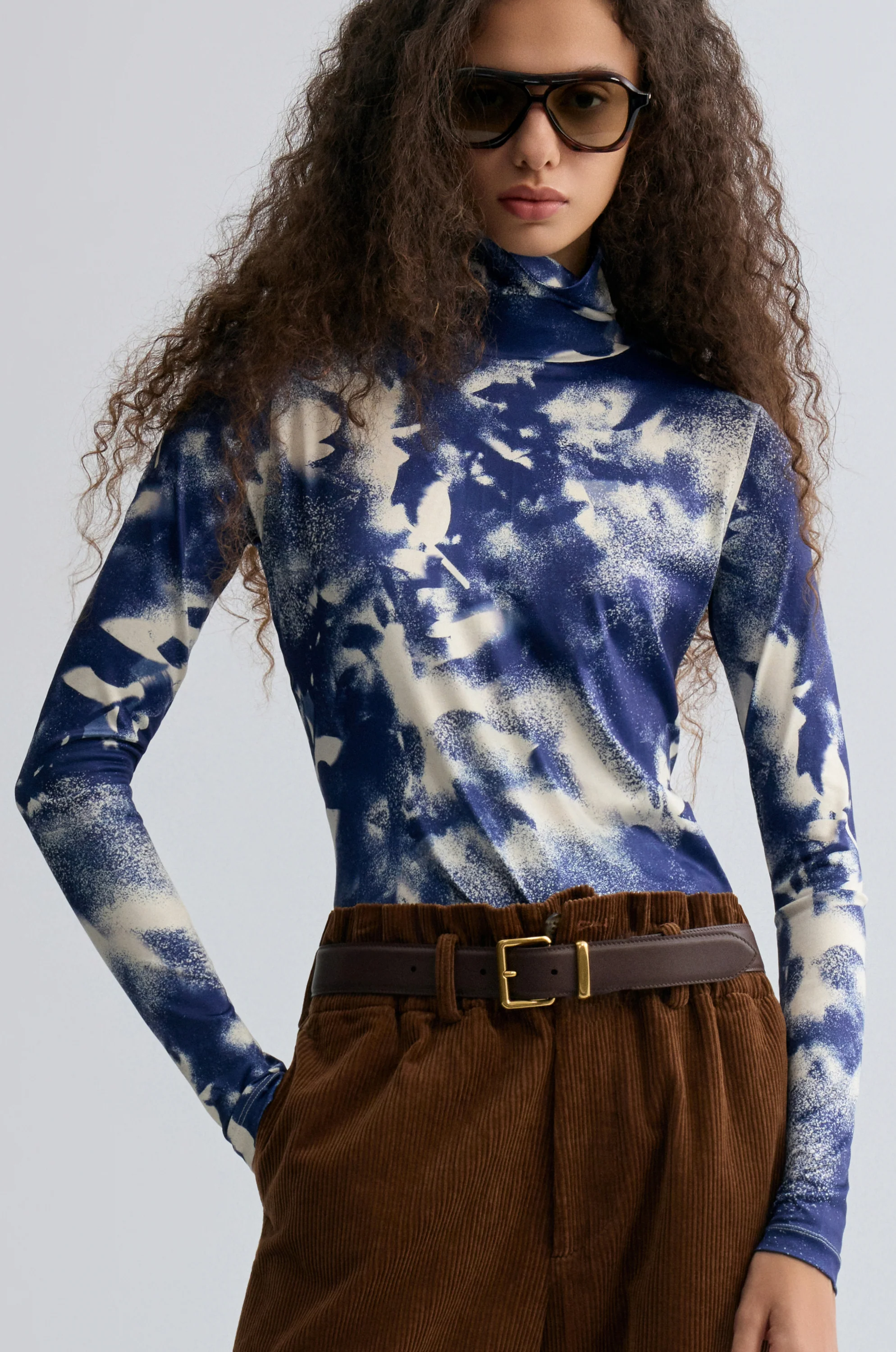Abstract Art Long Sleeve Turtleneck Top Navy - Image 4
