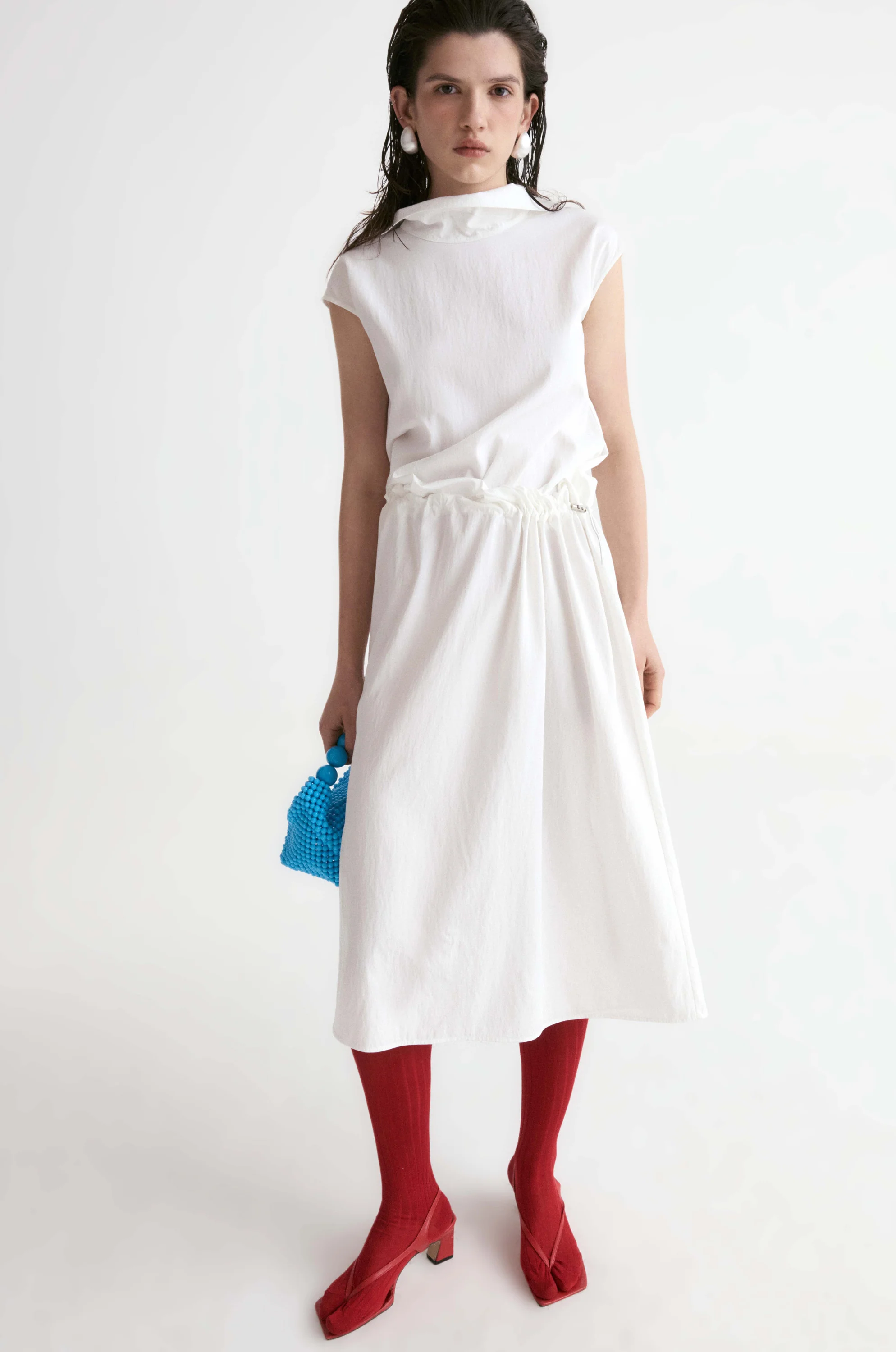 Amalfi Elasticated Dress-White - Image 3