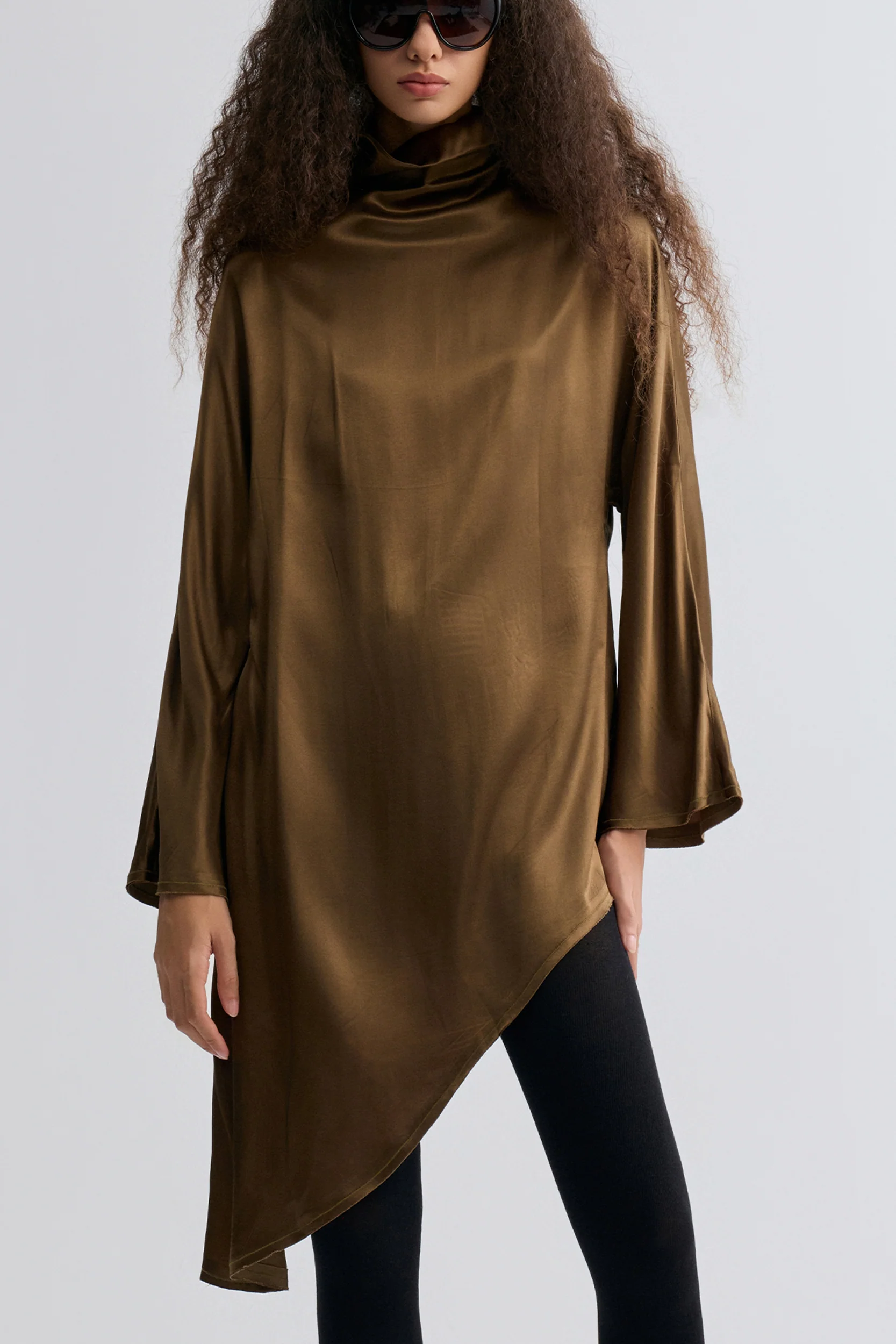 Asymmetric Slouch-neck Blouse Brown - Image 2