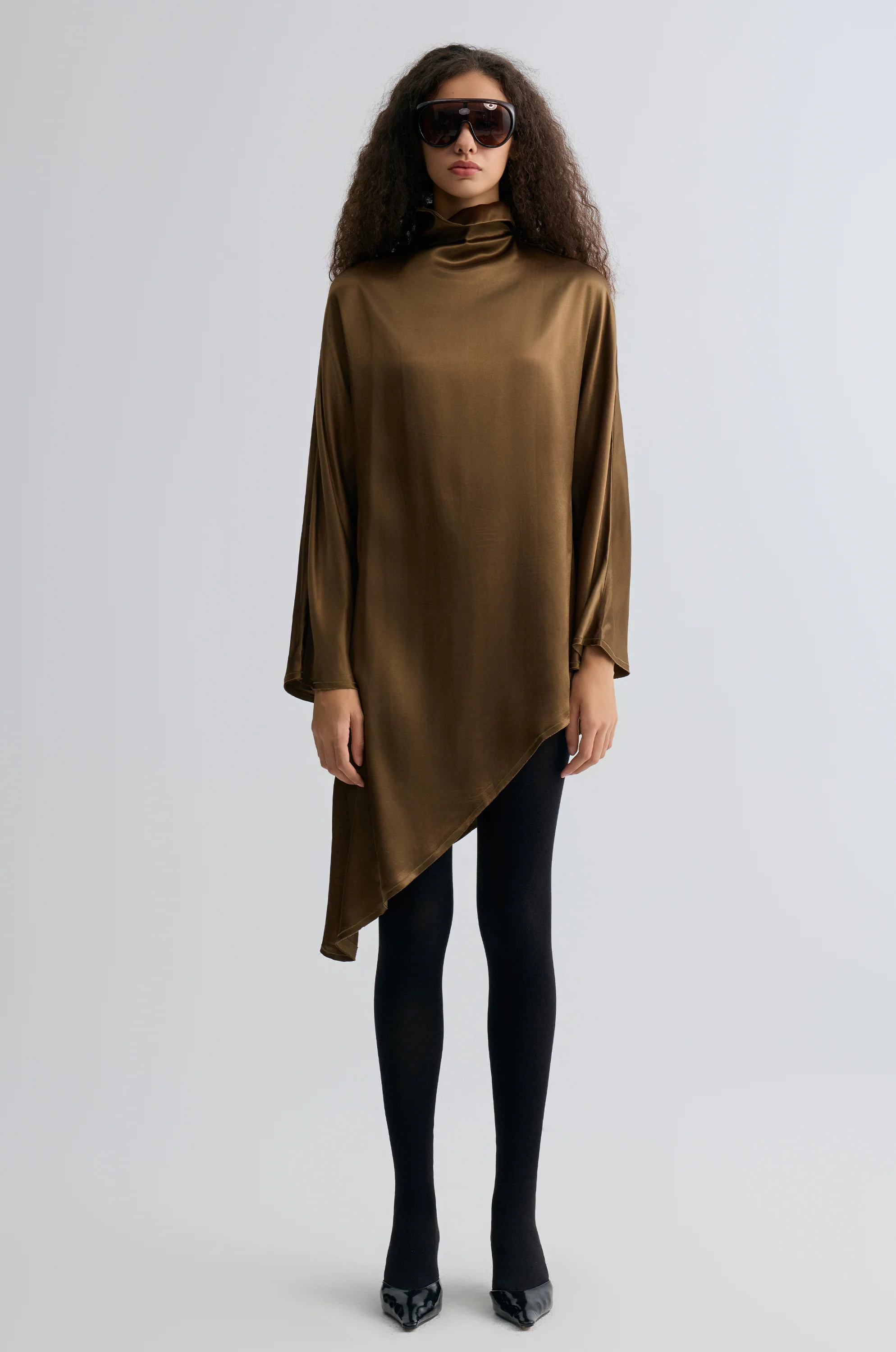 Asymmetric Slouch-neck Blouse Brown - Image 3