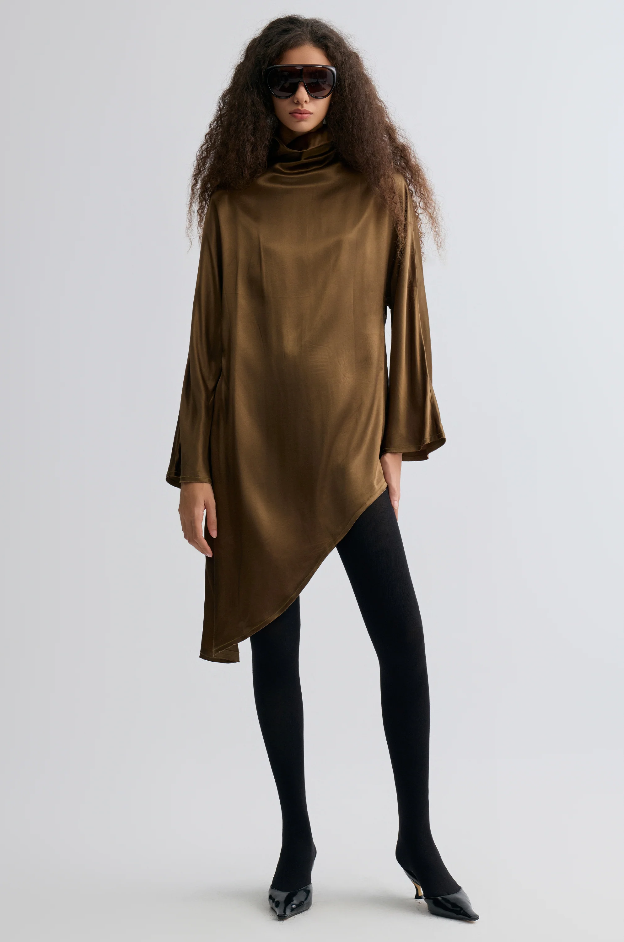 Asymmetric Slouch-neck Blouse Brown - Image 5
