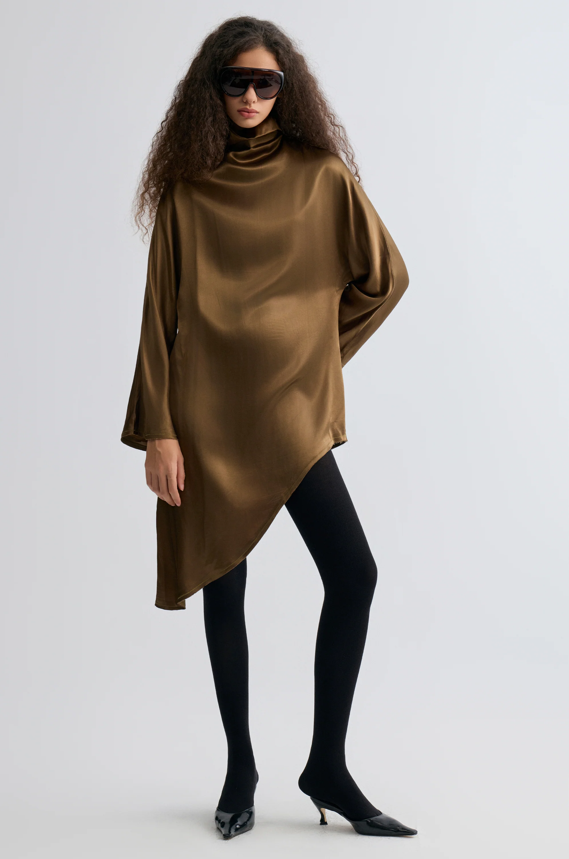 Asymmetric Slouch-neck Blouse Brown - Image 7