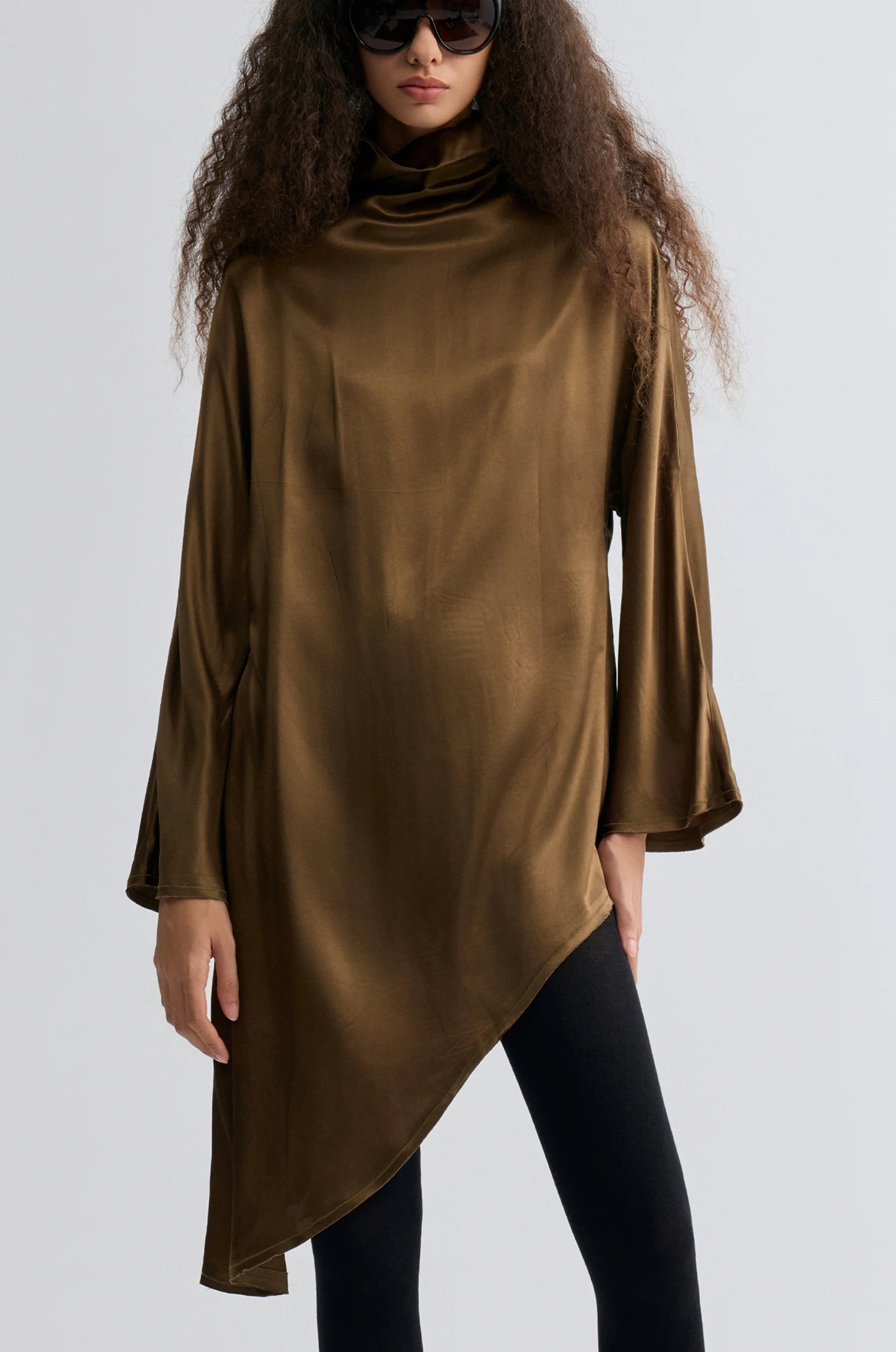 Asymmetric Slouch-neck Blouse Brown - Image 8