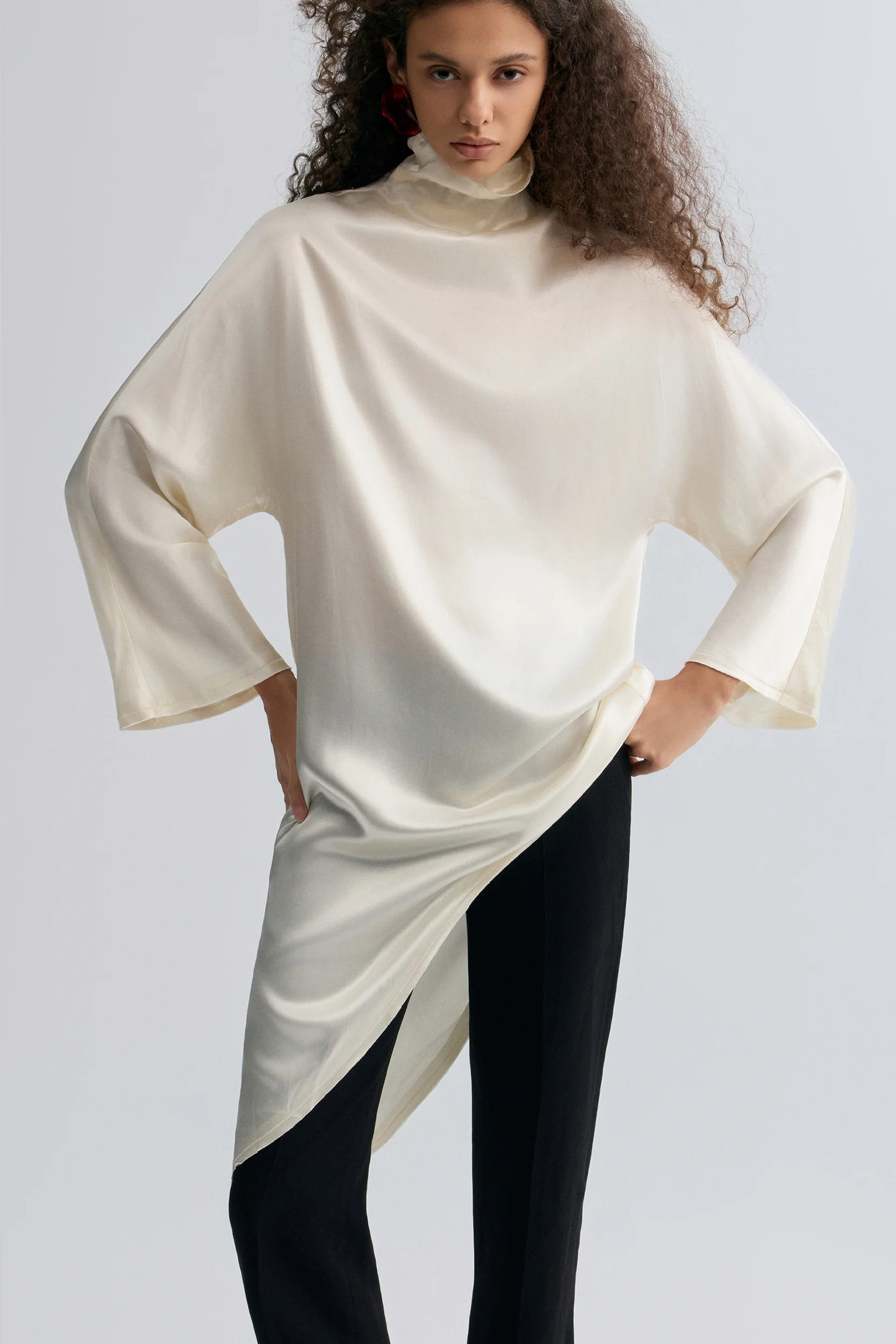 Asymmetric Slouch-neck Blouse Cream - Image 2