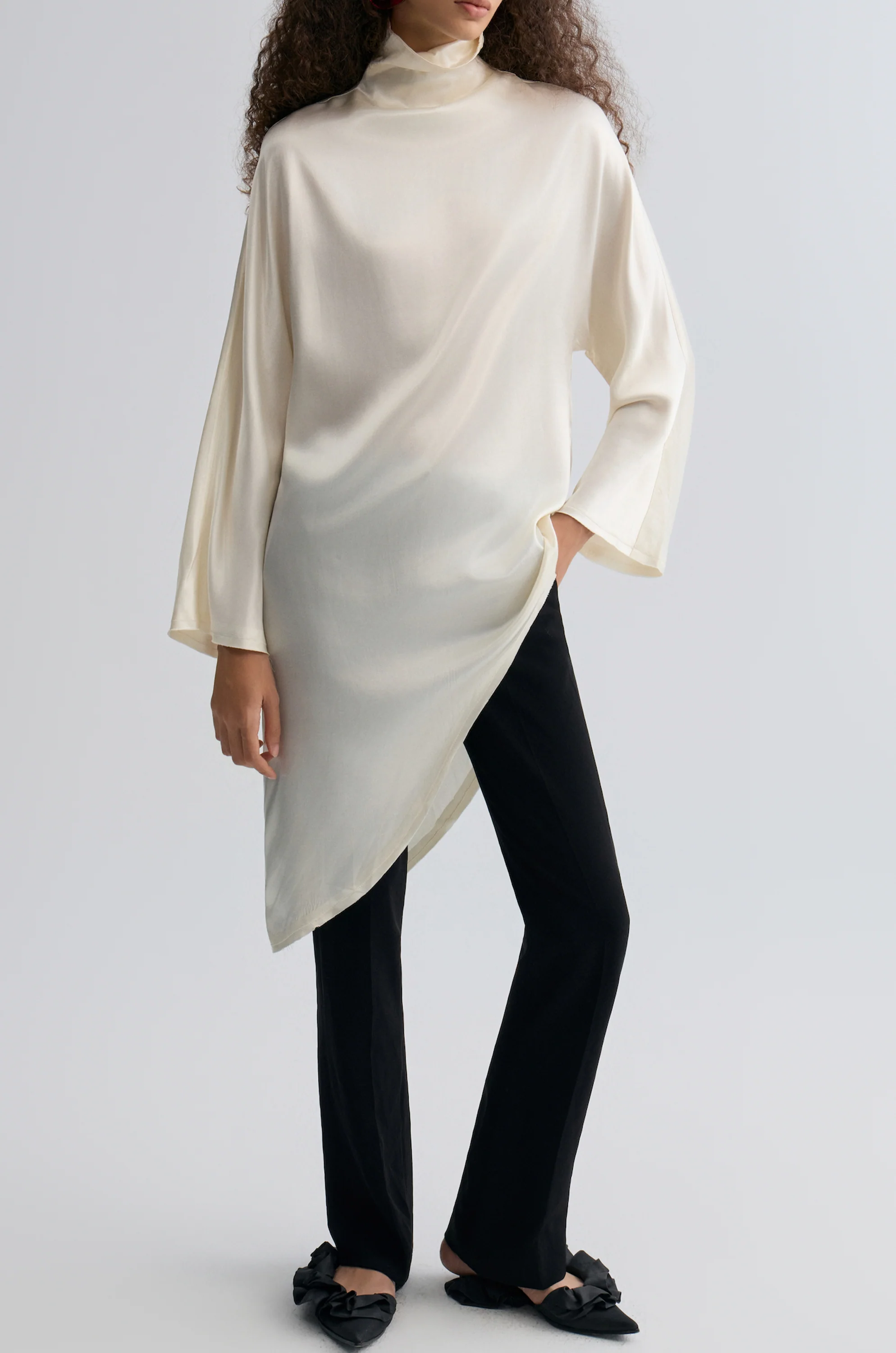 Asymmetric Slouch-neck Blouse Cream - Image 8