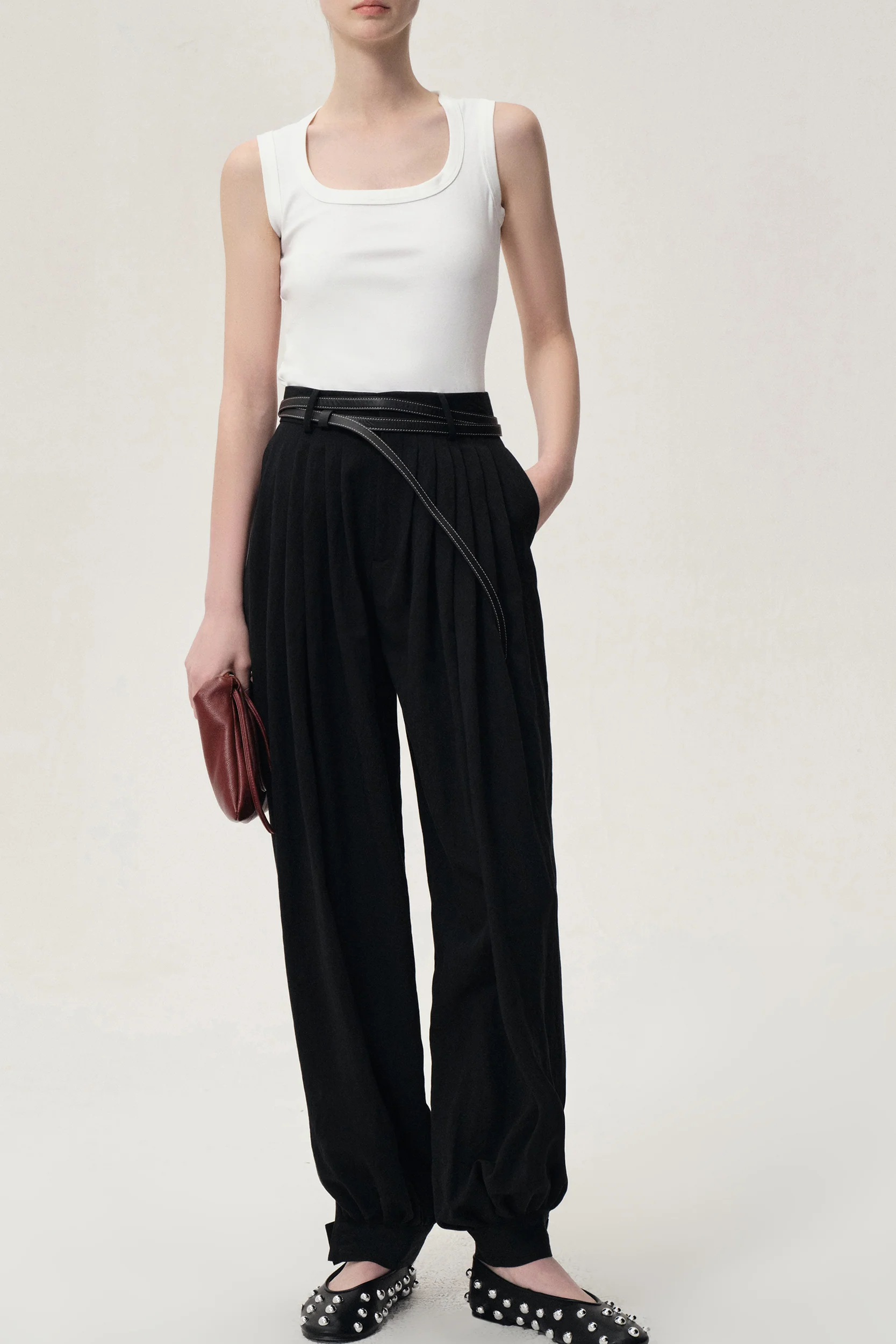 Balloon Pleat Trousers Black