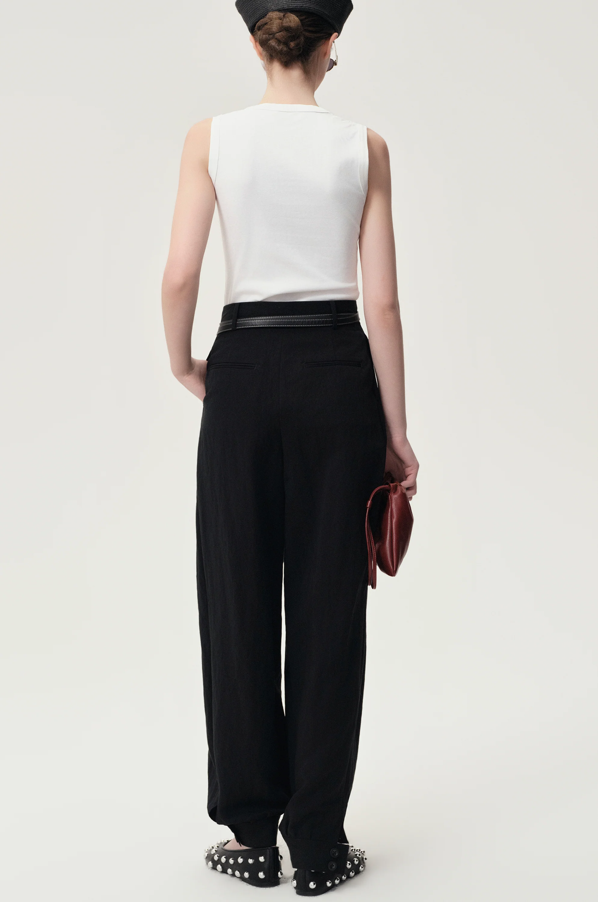 Balloon Pleat Trousers Black - Image 5