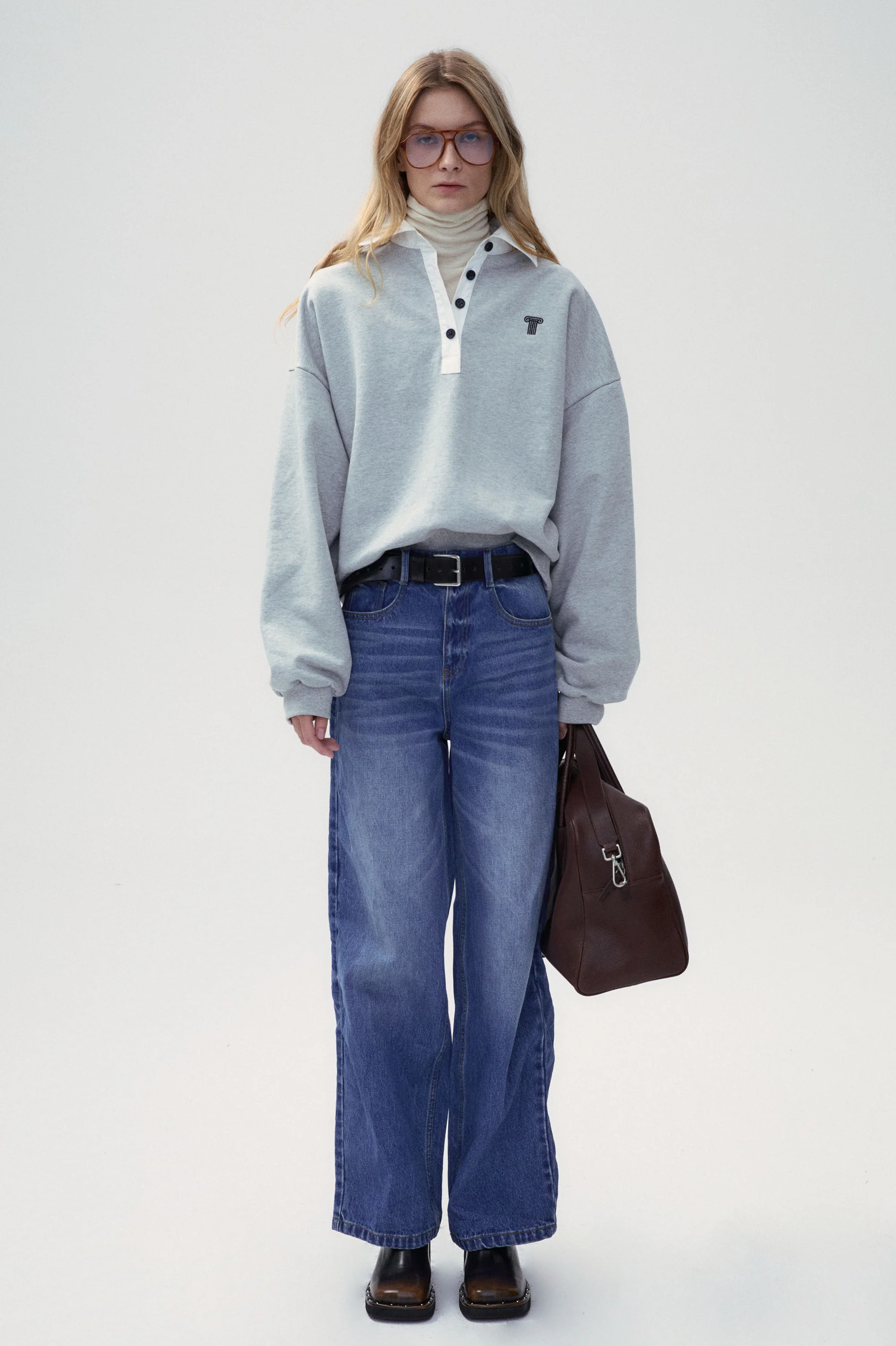 "Bon Voyage" Capsule Series - "Meet The Goddess" Embroidered Polo Sweatshirt - Melange gray - Image 4
