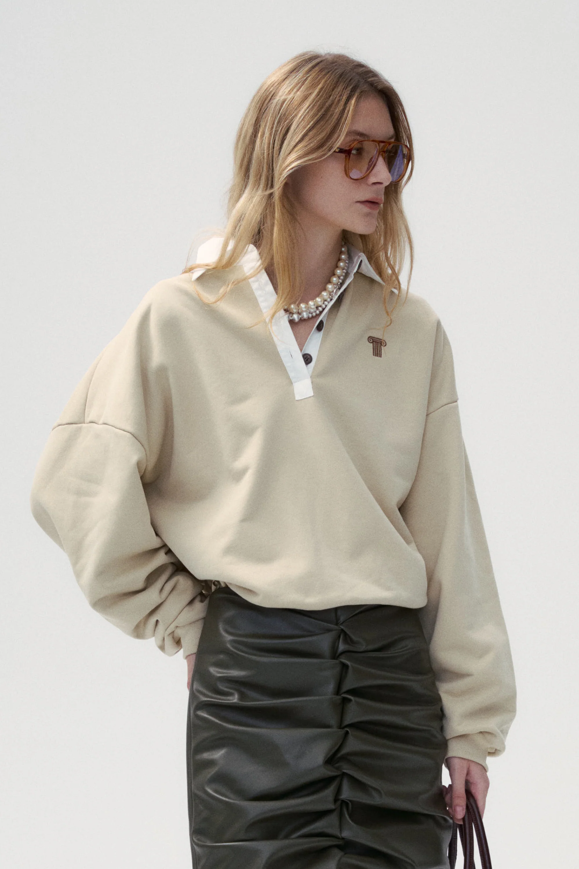 "Bon Voyage" Capsule Series - "Meet The Goddess" Embroidered Polo Sweatshirt - Melange gray - Image 8