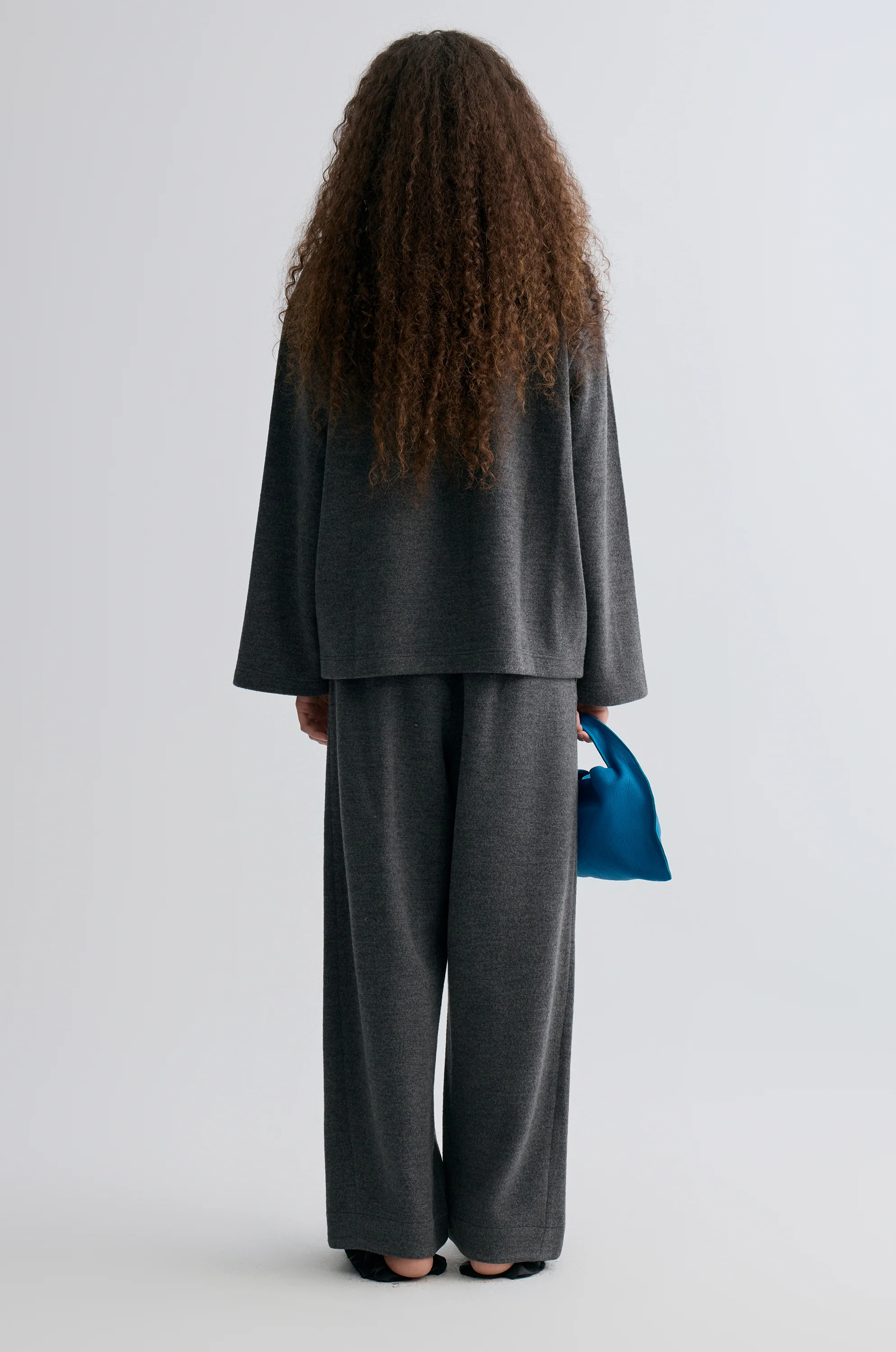Boxy High Neck Wool Sweater Grey Melange - Image 5
