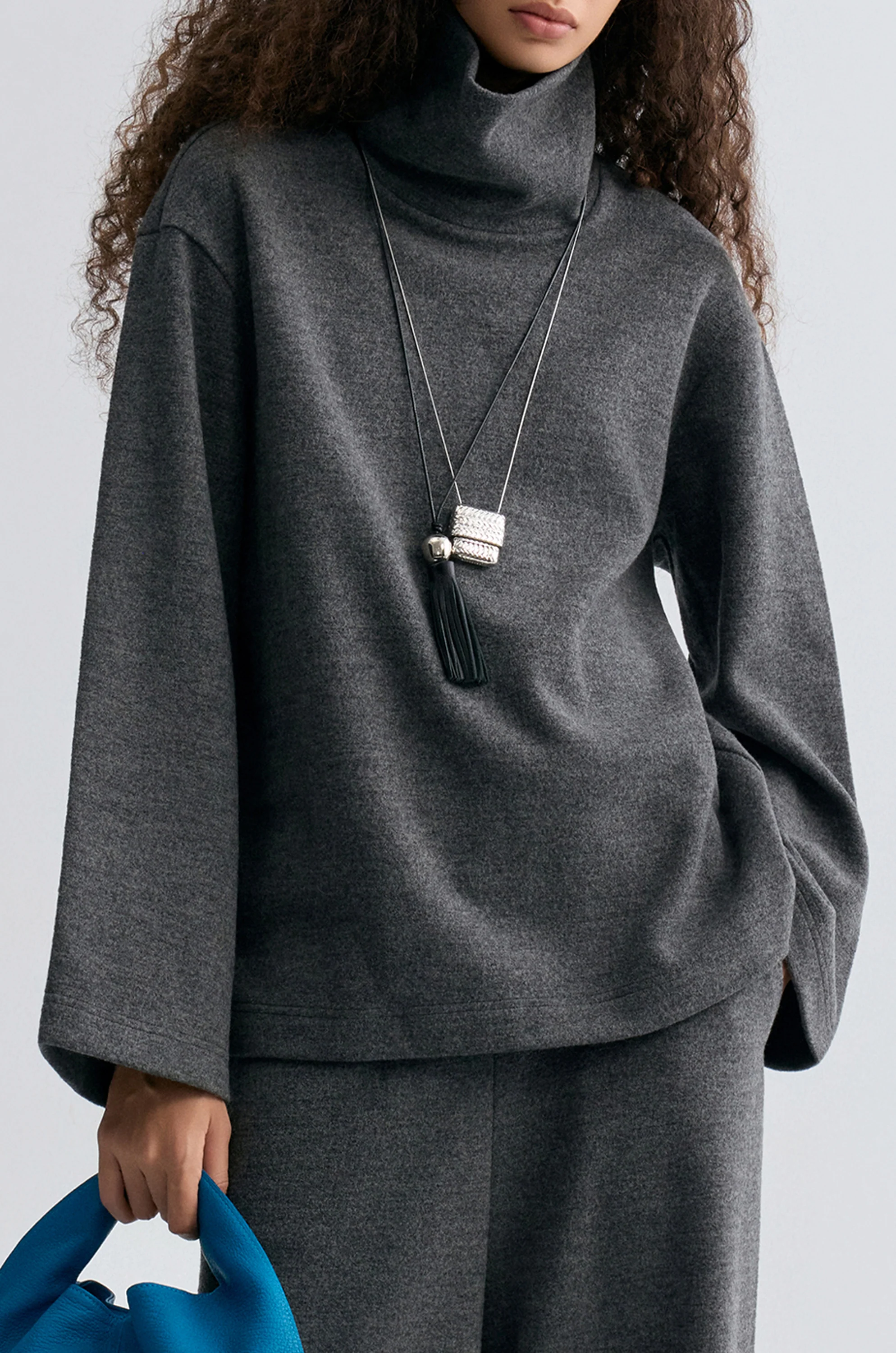 Boxy High Neck Wool Sweater Grey Melange - Image 9