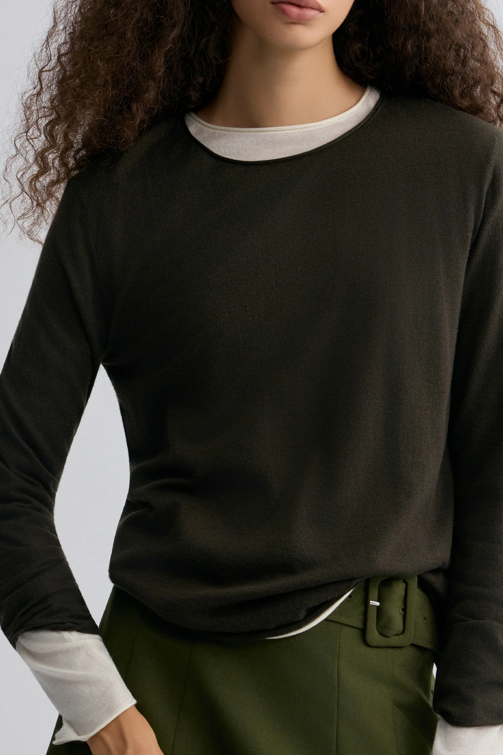 Cloudlike Knit Soft Crewneck Black Olive - Image 2