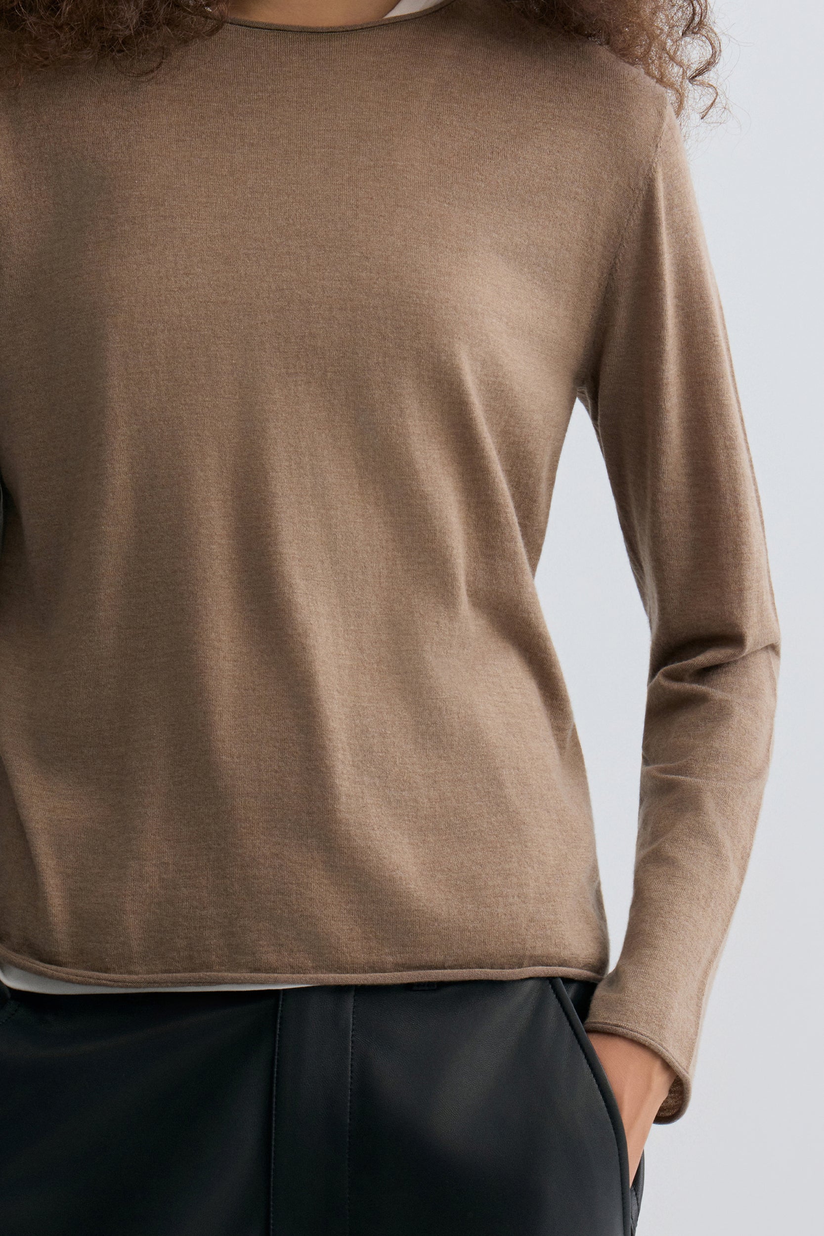 Cloudlike Knit Soft Crewneck Taupe Melange - Image 2