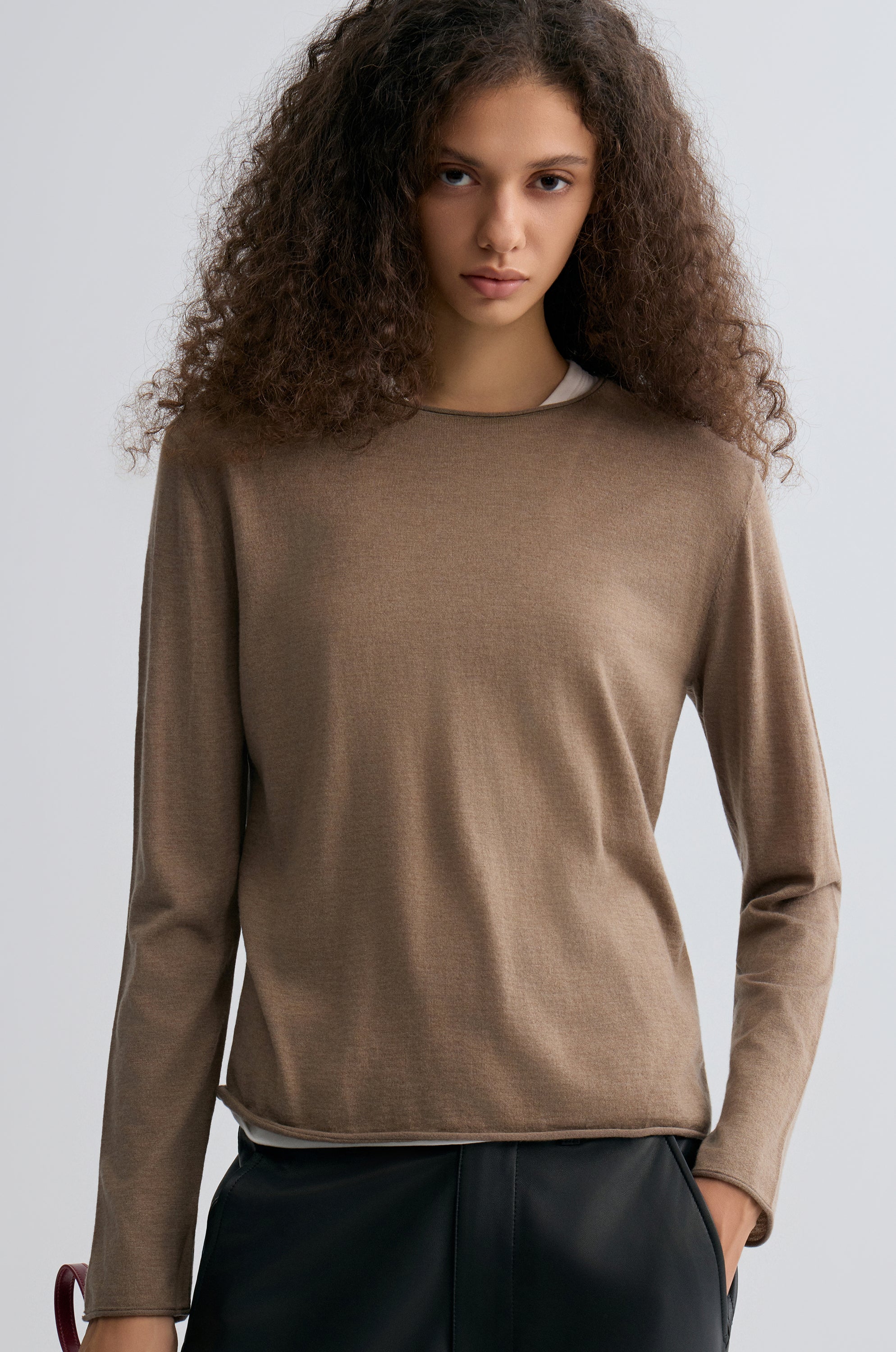 Cloudlike Knit Soft Crewneck Taupe Melange - Image 3