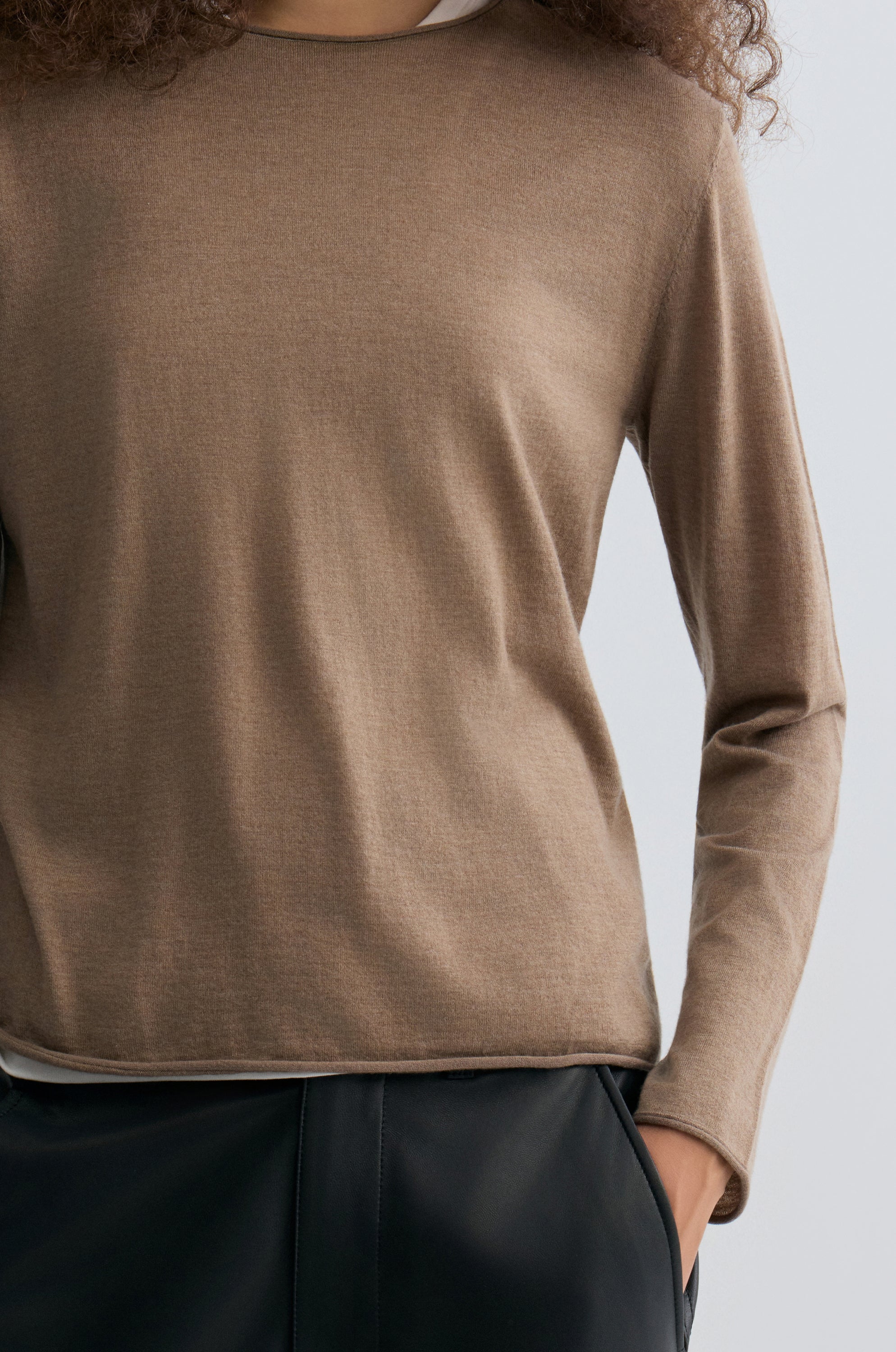 Cloudlike Knit Soft Crewneck Taupe Melange - Image 4