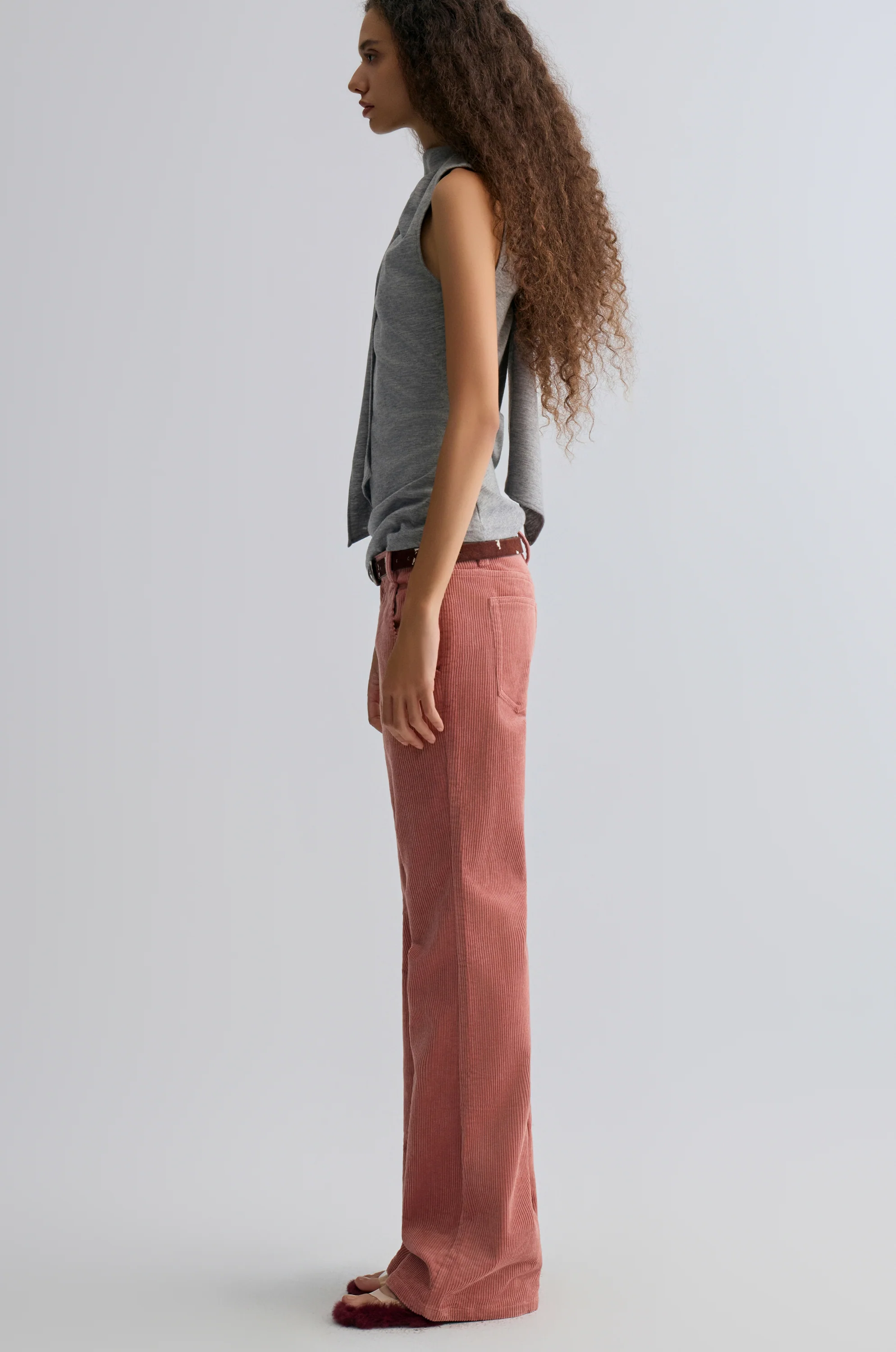 Corduroy Flared Trousers Abobe Rose - Image 4