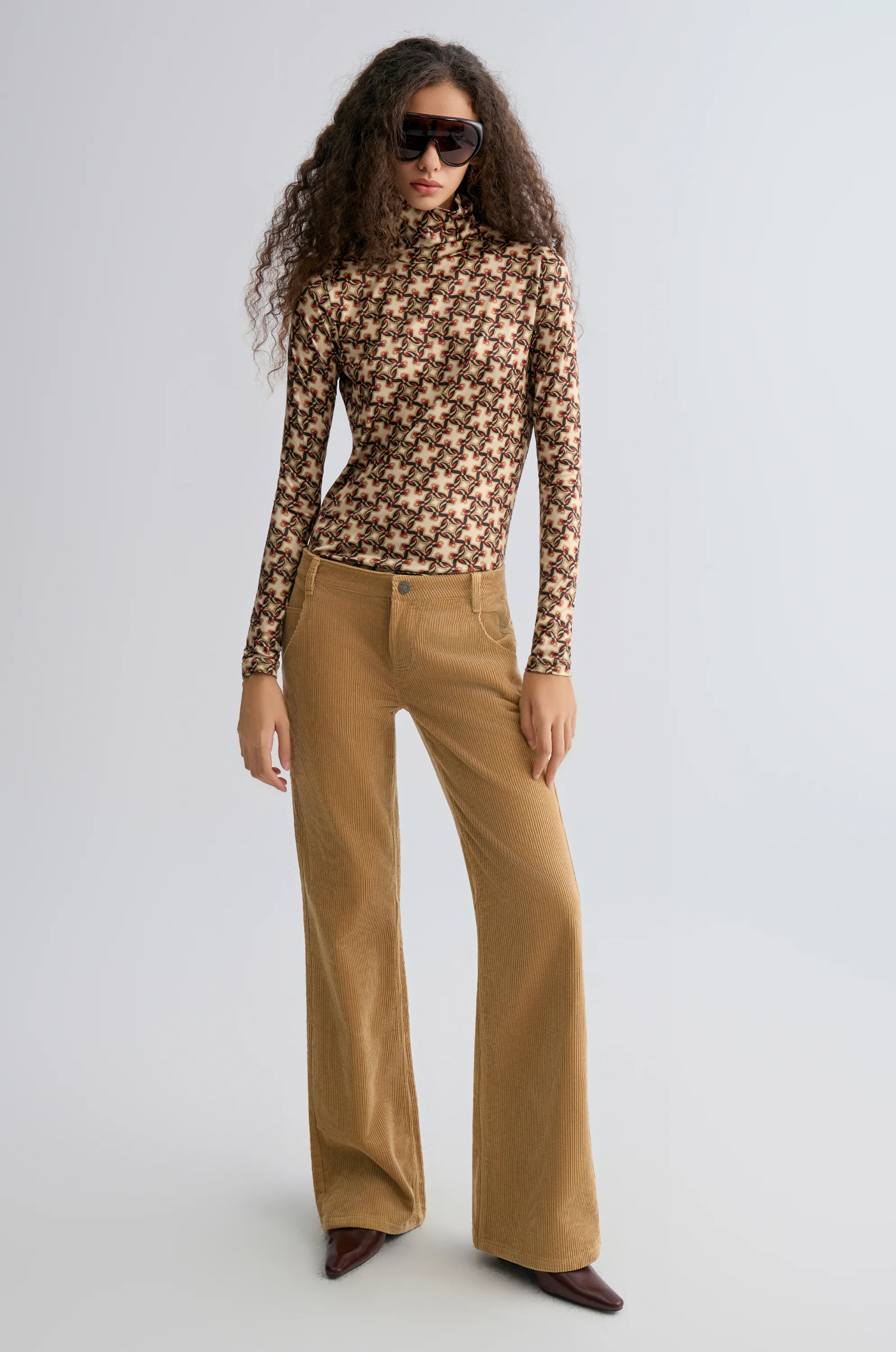Corduroy Flared Trousers Sand - Image 6