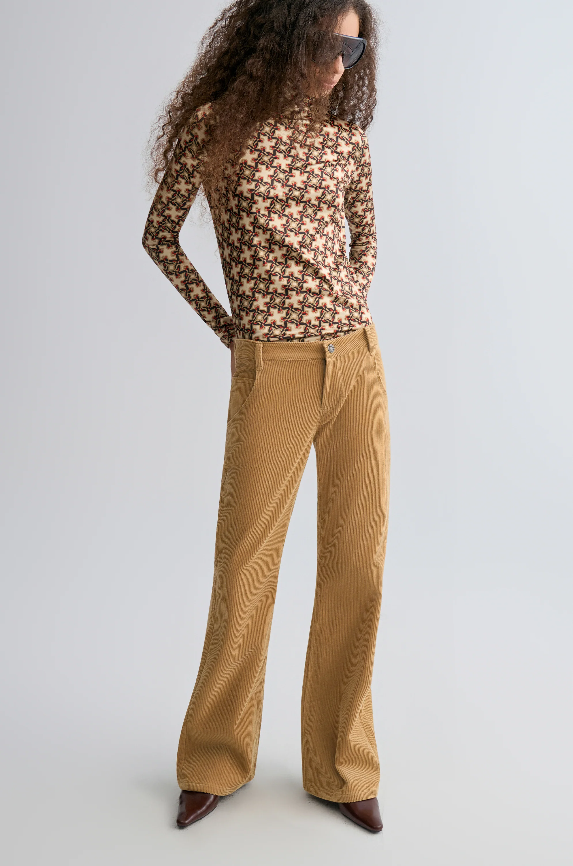 Corduroy Flared Trousers Sand - Image 7