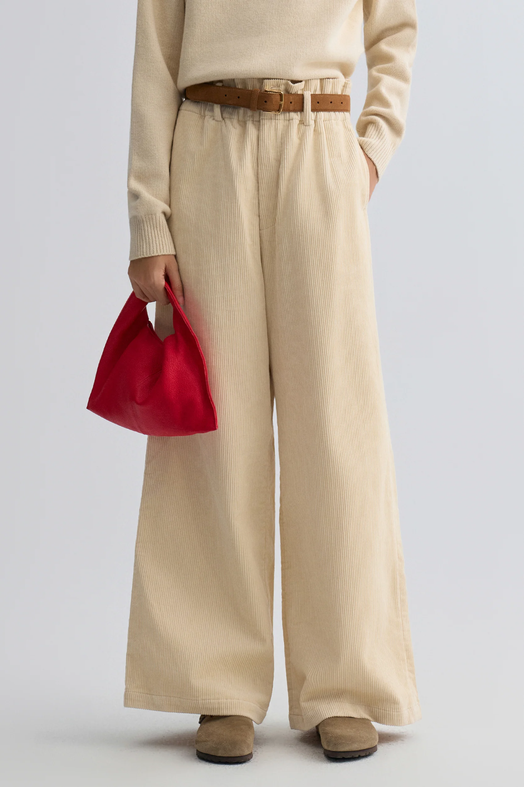 Corduroy Wide-leg Trousers Ivory - Image 2