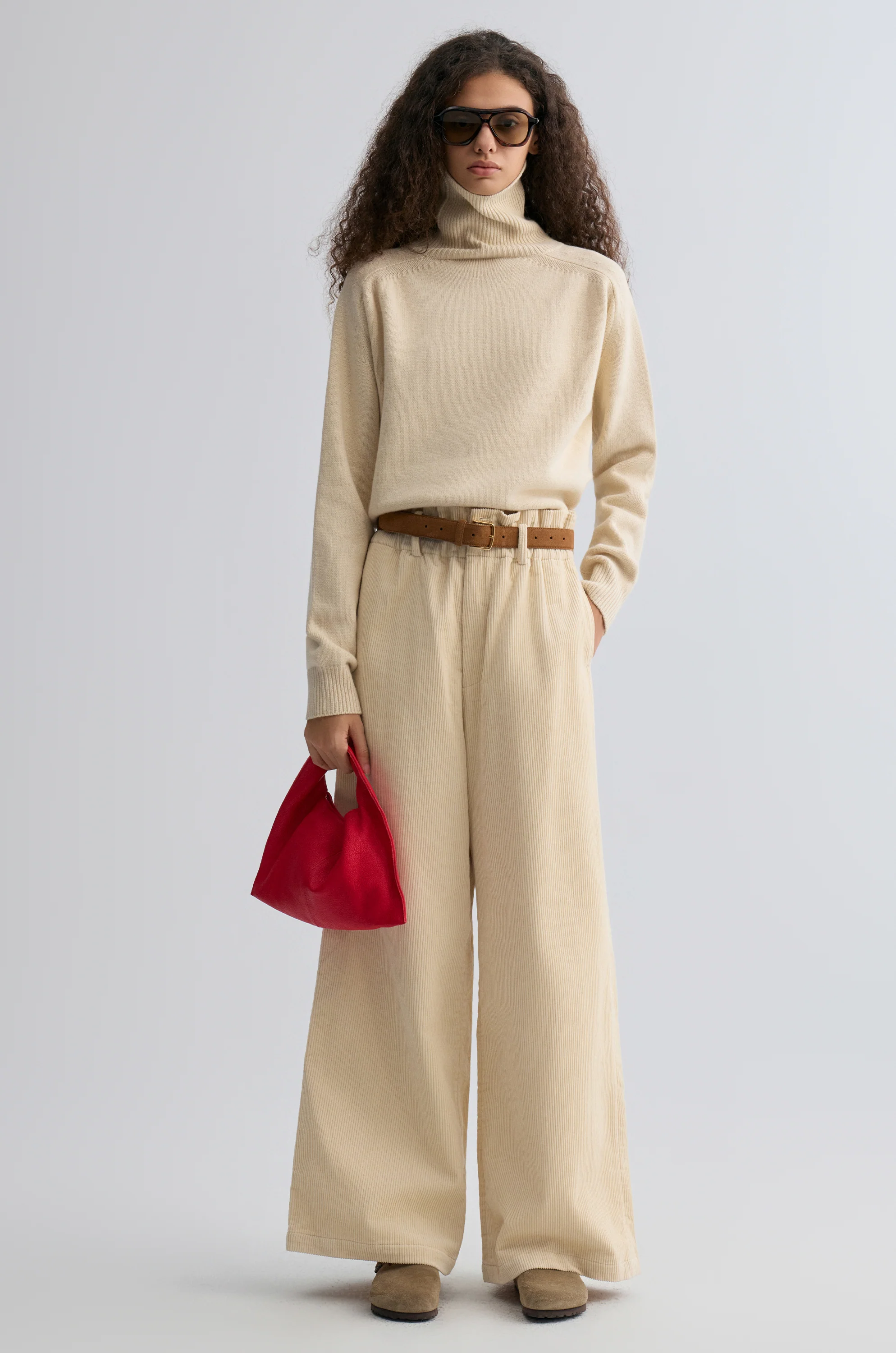 Corduroy Wide-leg Trousers Ivory - Image 3