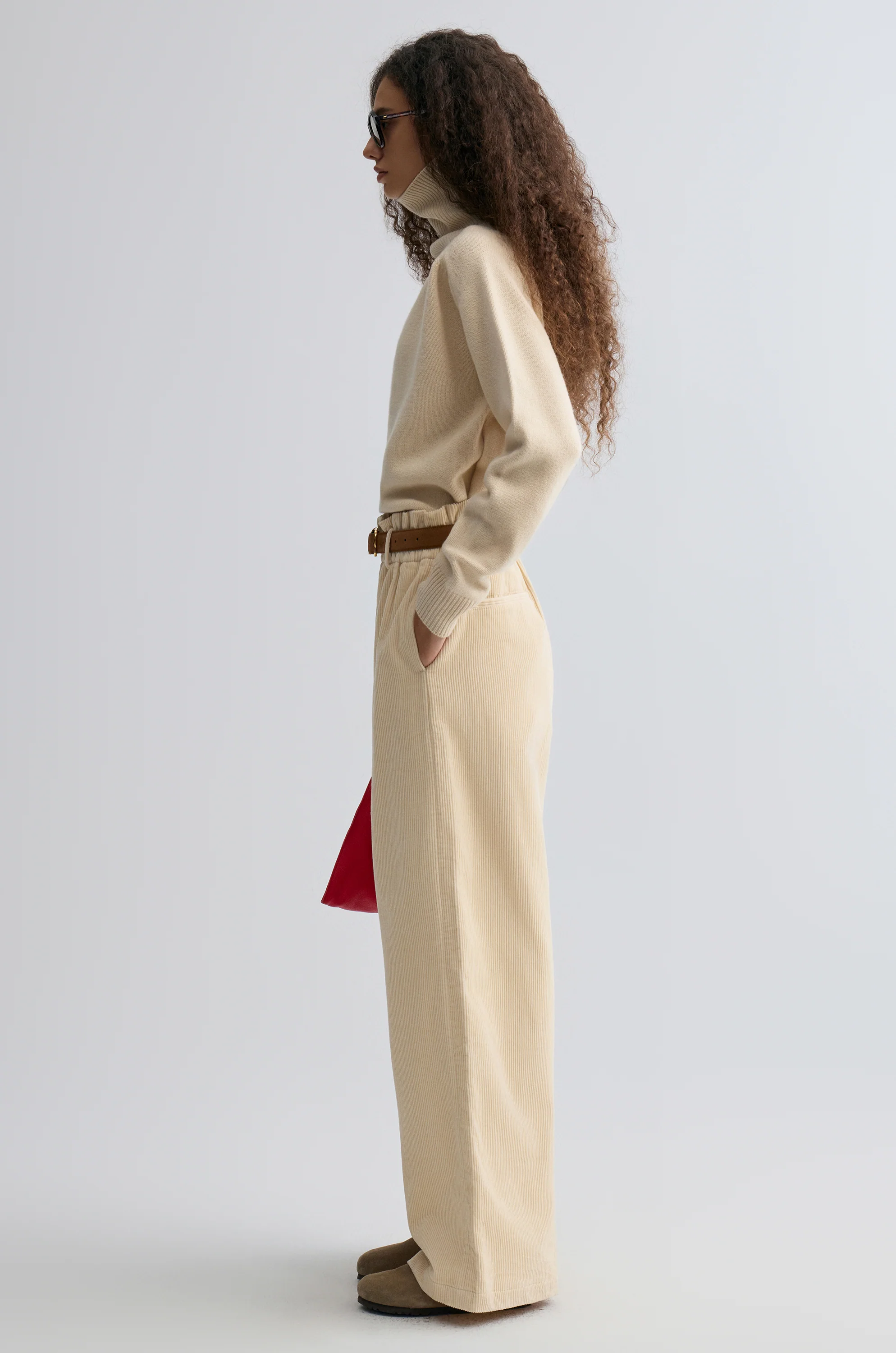 Corduroy Wide-leg Trousers Ivory - Image 4