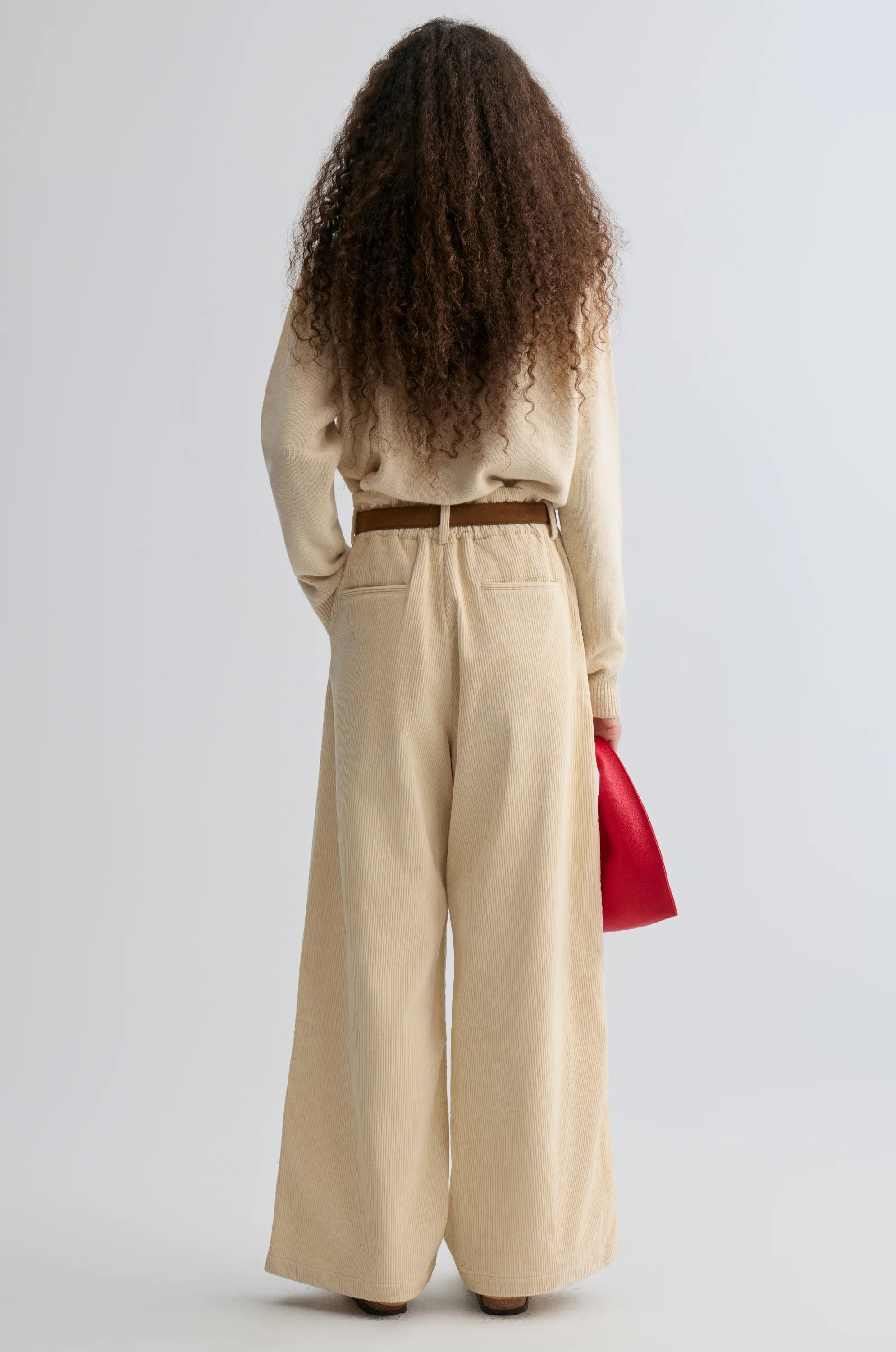Corduroy Wide-leg Trousers Ivory - Image 5