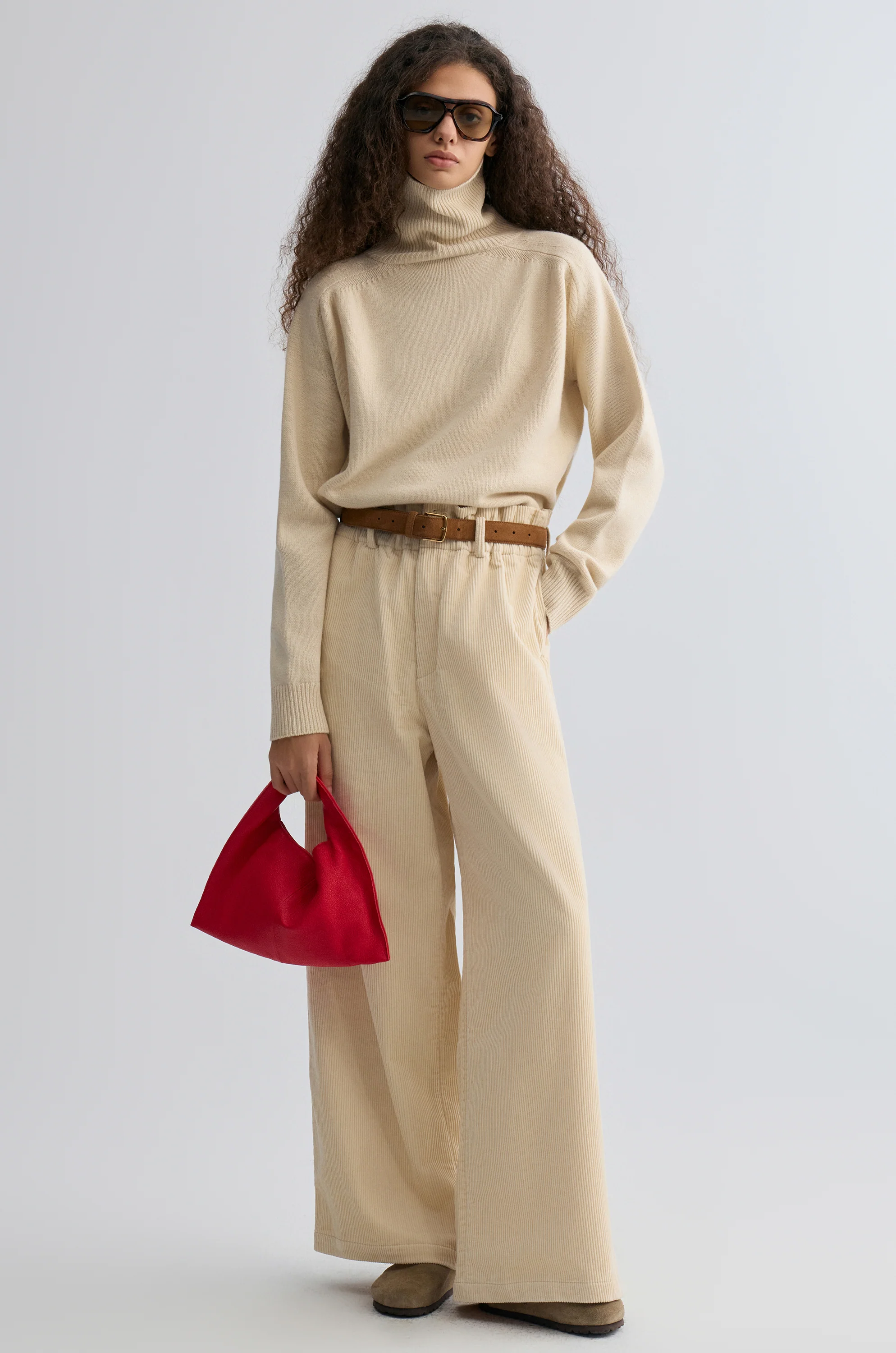 Corduroy Wide-leg Trousers Ivory - Image 6