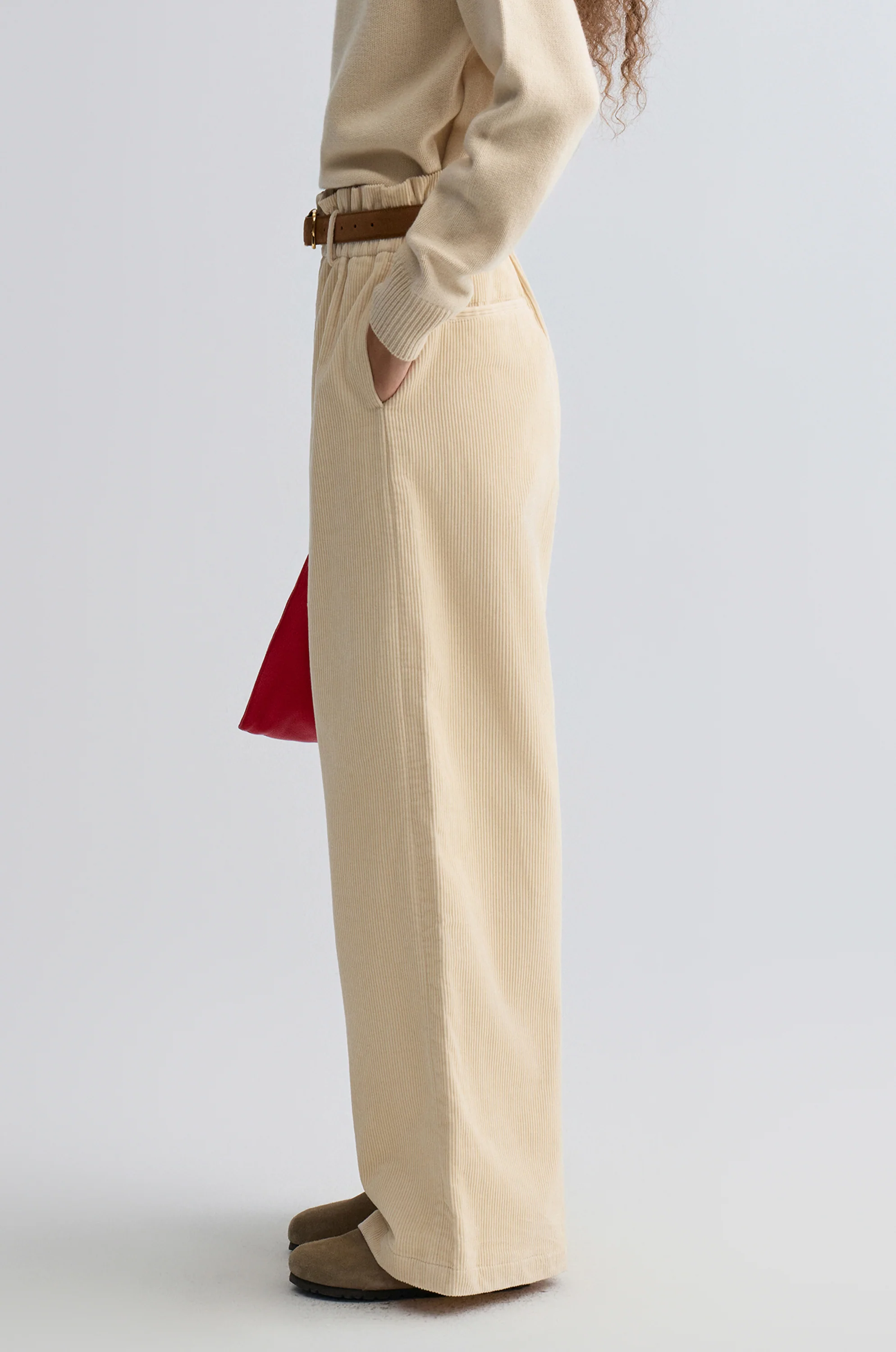 Corduroy Wide-leg Trousers Ivory - Image 8