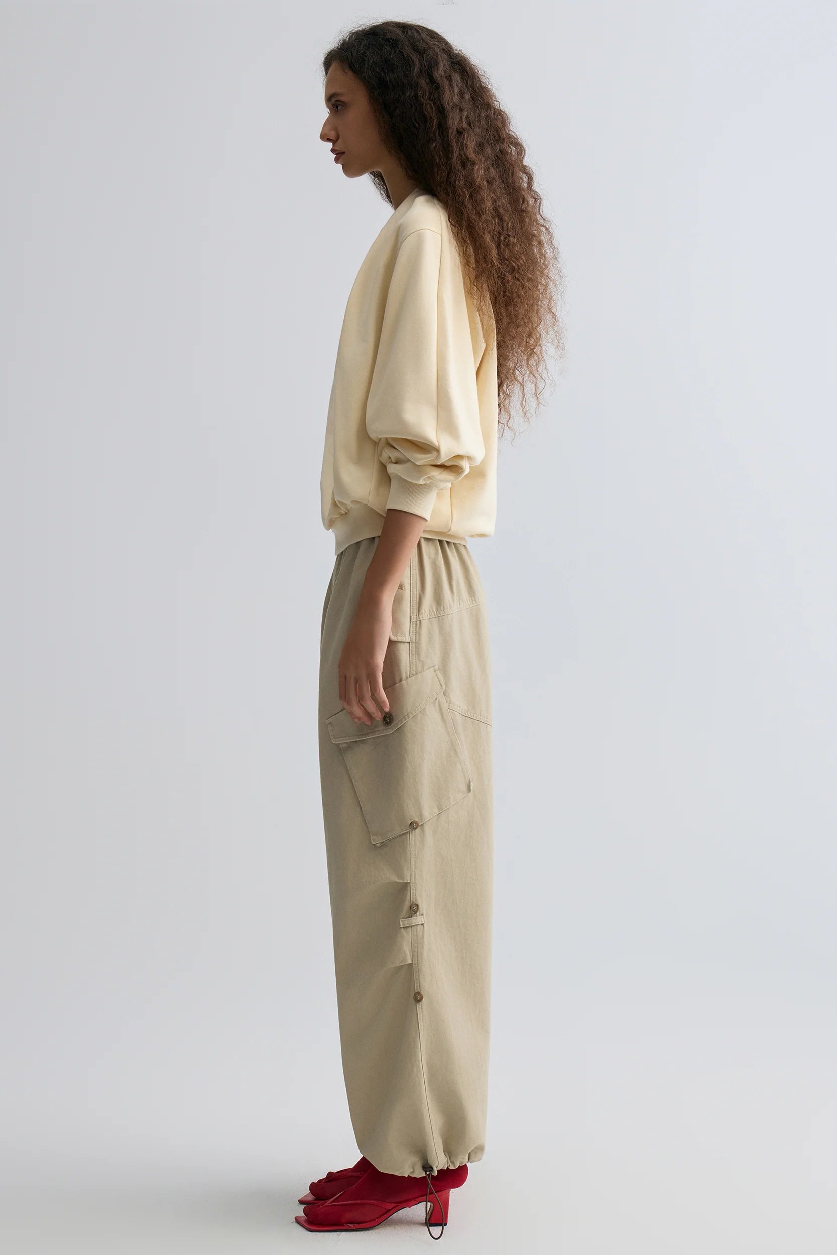 Cotton Panelled Sweater Cream - Image 2