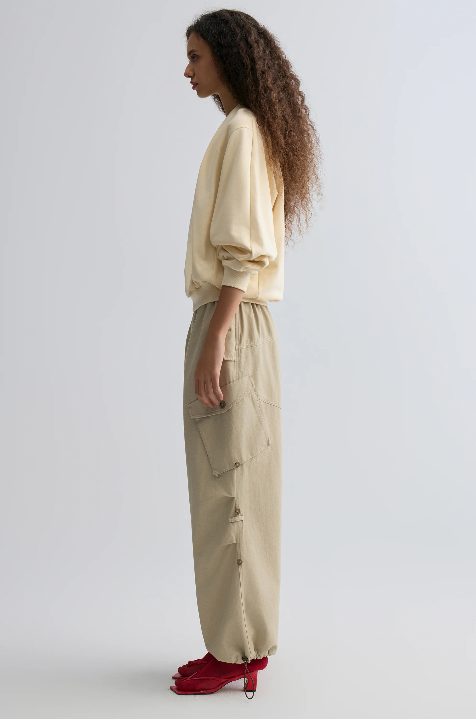 Cotton Panelled Sweater Cream - Image 4