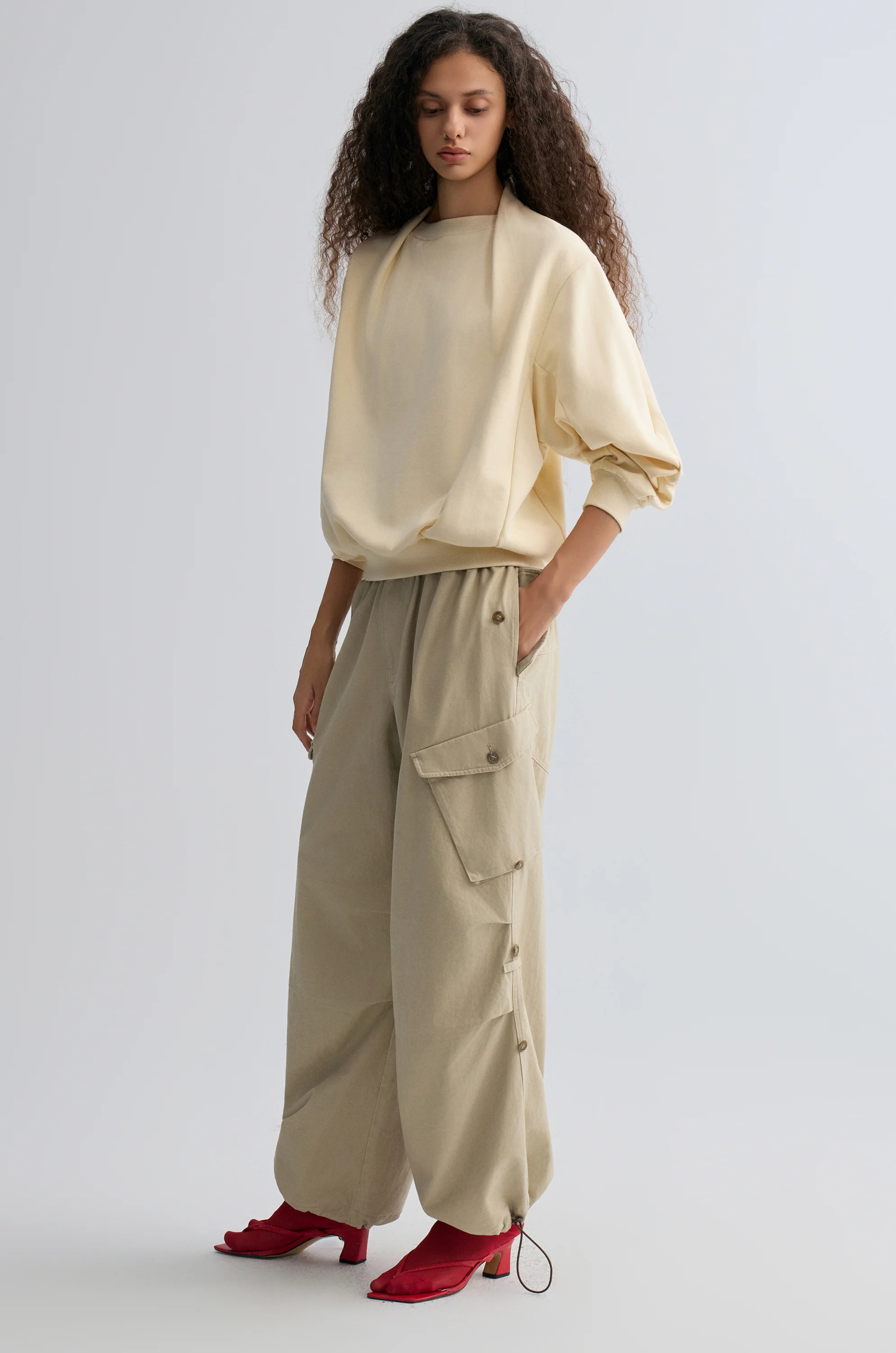 Cotton Panelled Sweater Cream - Image 7