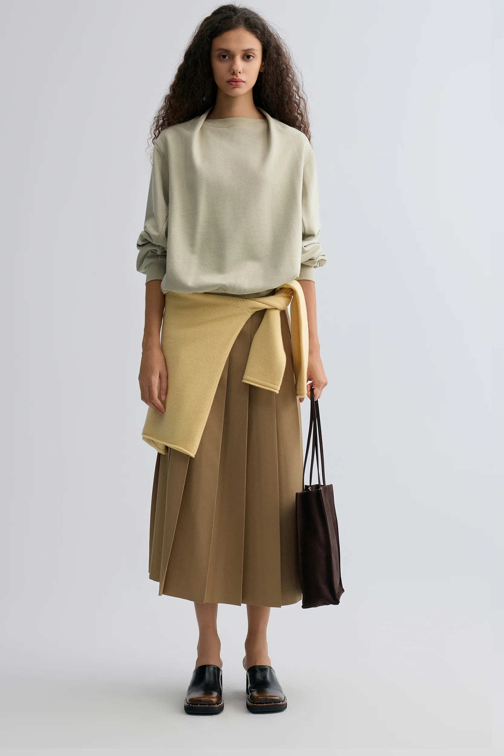 Cotton Panelled Sweater Stone Green