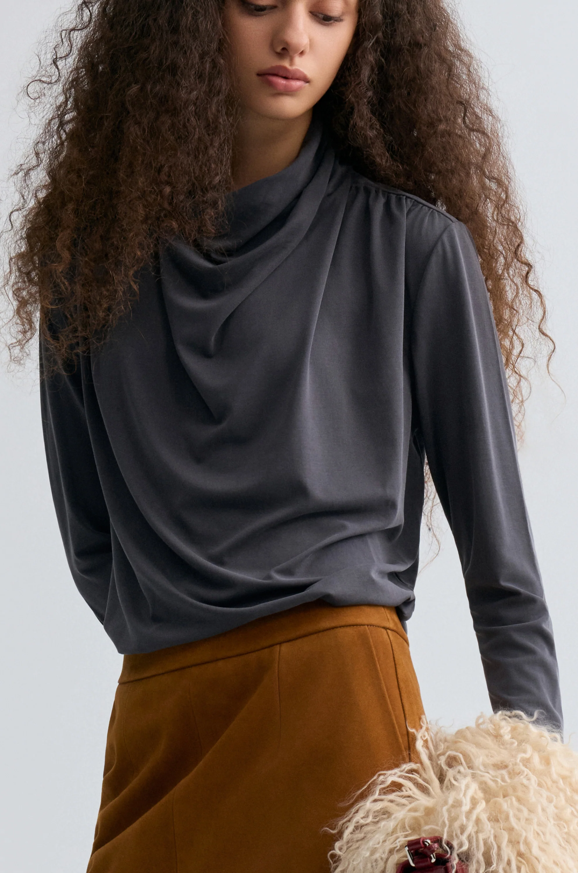 Cowl Jersey Top Heather Grey - Image 7