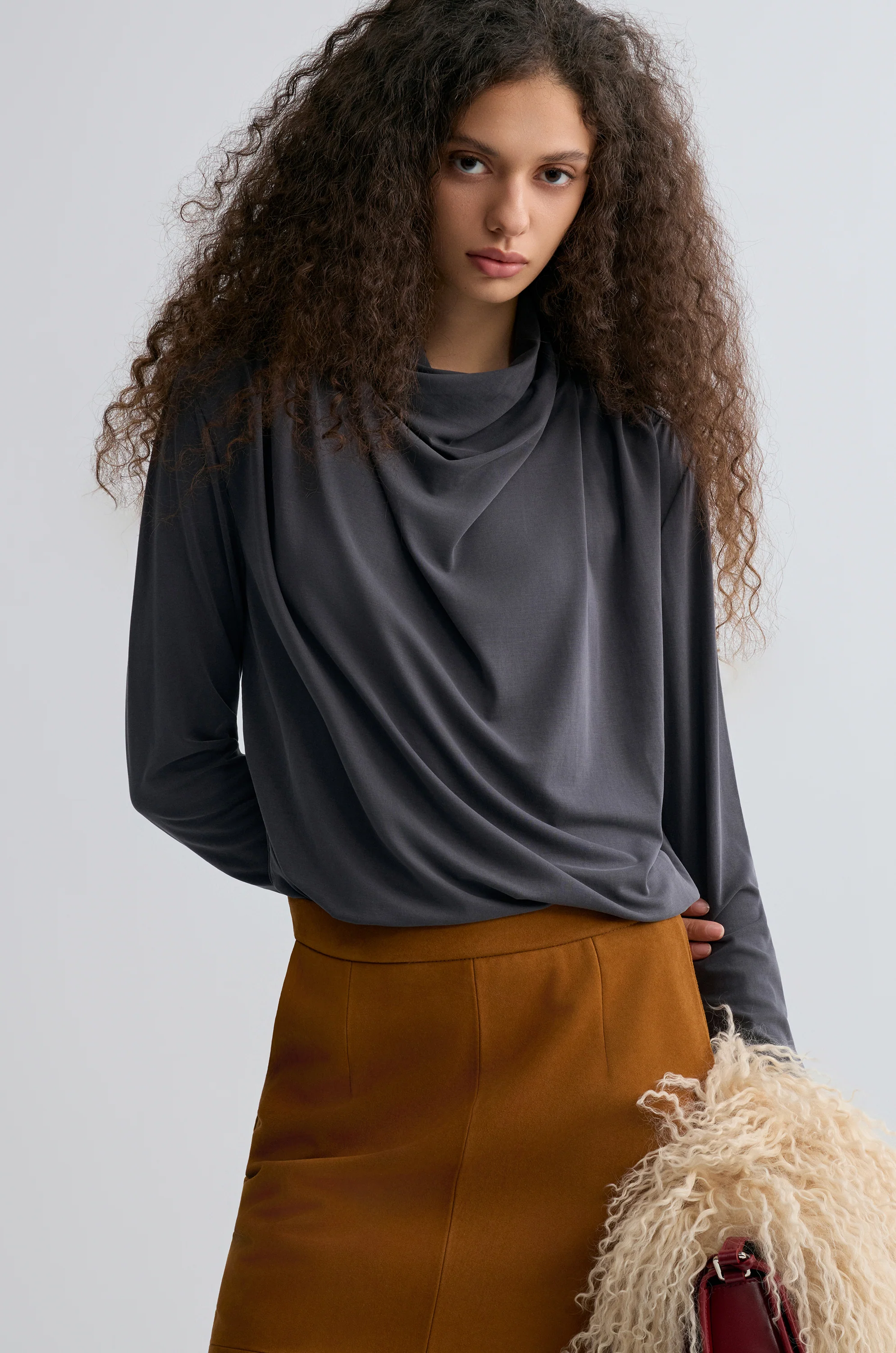 Cowl Jersey Top Heather Grey - Image 8