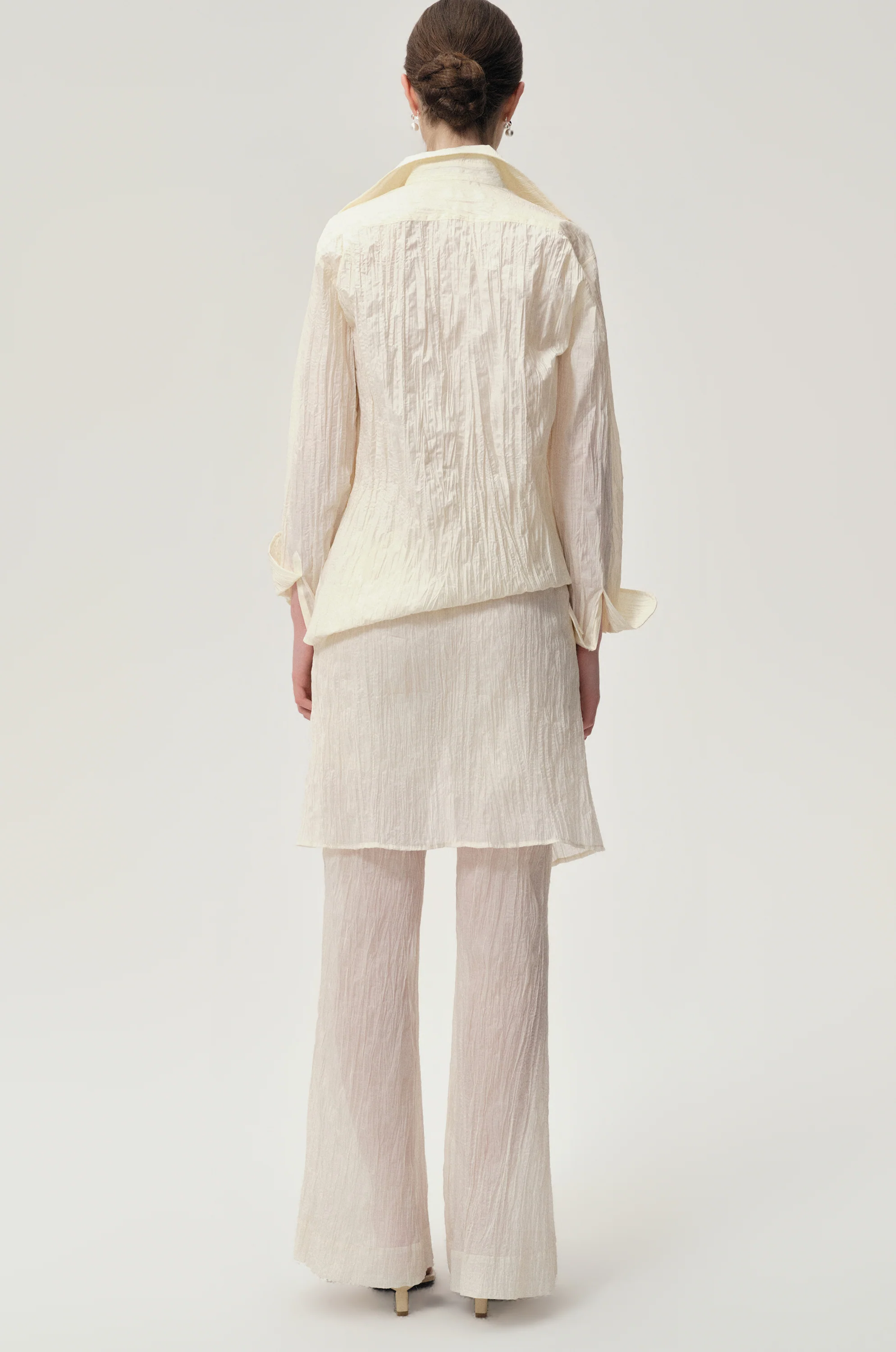 Crinkled Gauze Layered Skirt Trousers Ecru - Image 6