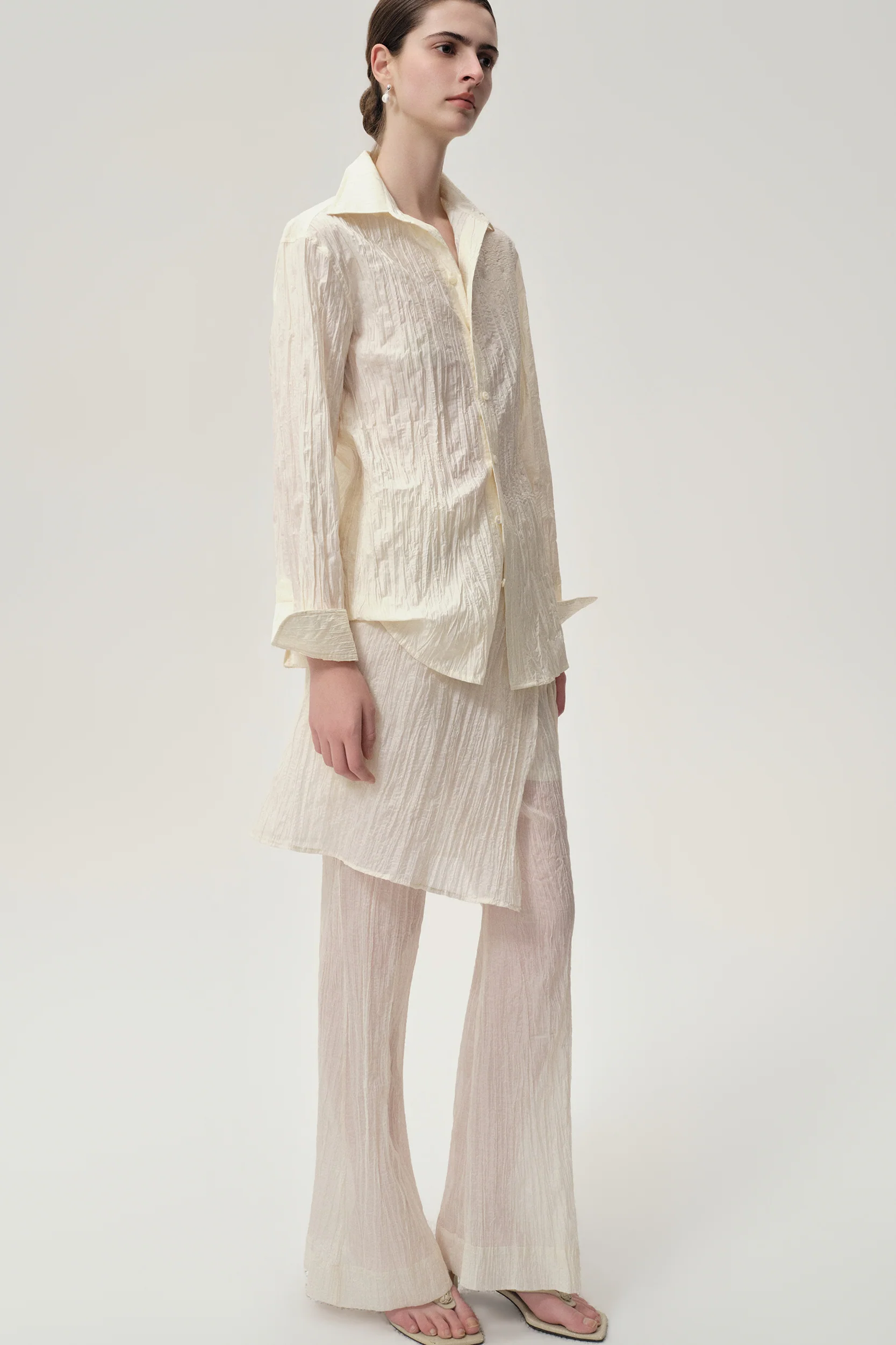 Crinkled Gauze Shirt Ecru - Image 2