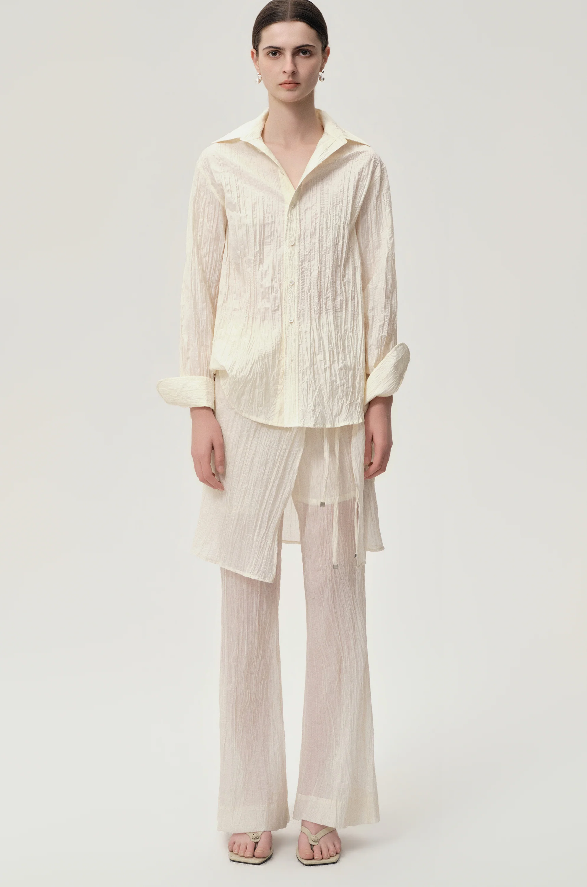 Crinkled Gauze Shirt Ecru - Image 4
