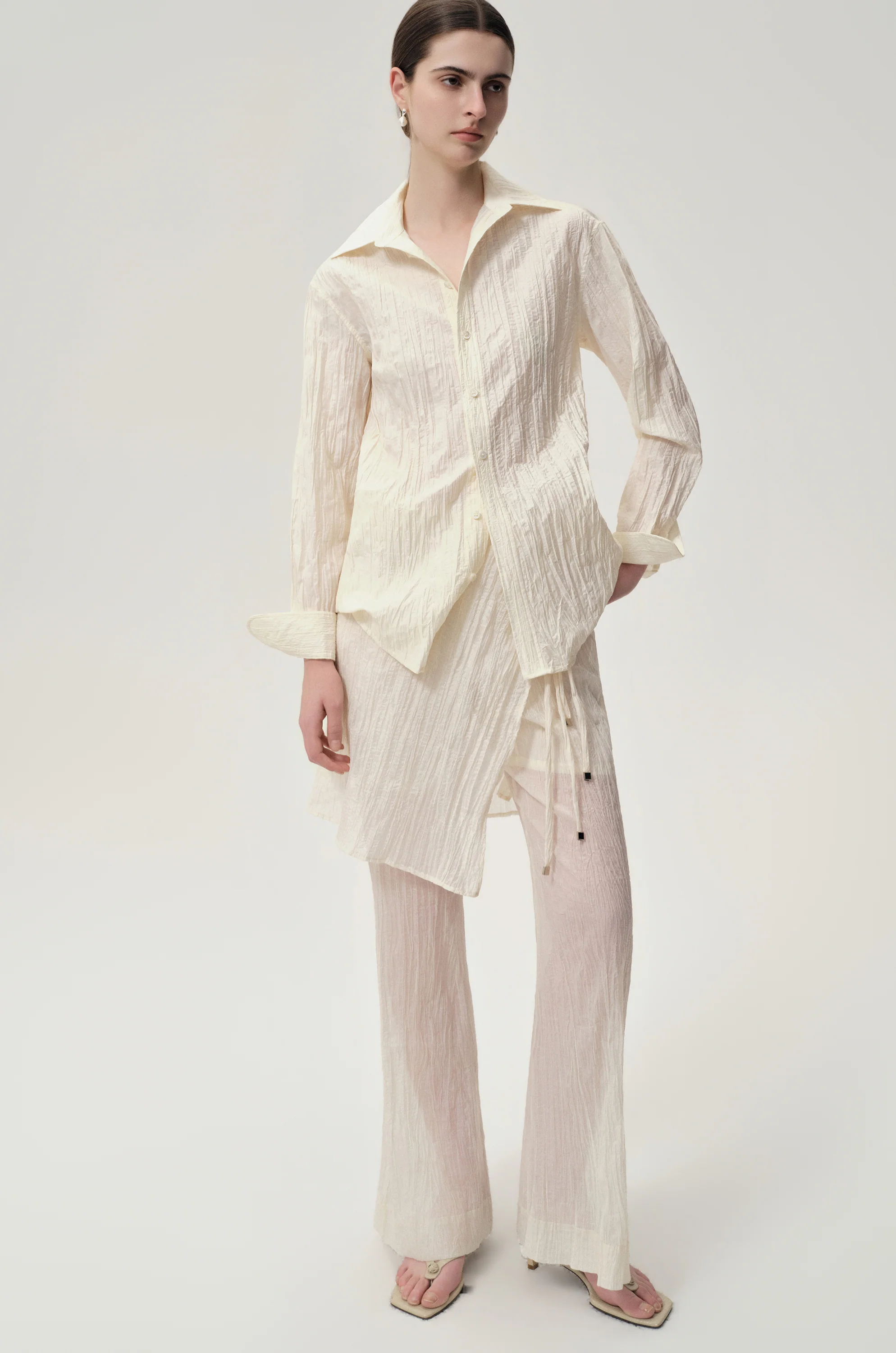 Crinkled Gauze Shirt Ecru - Image 6
