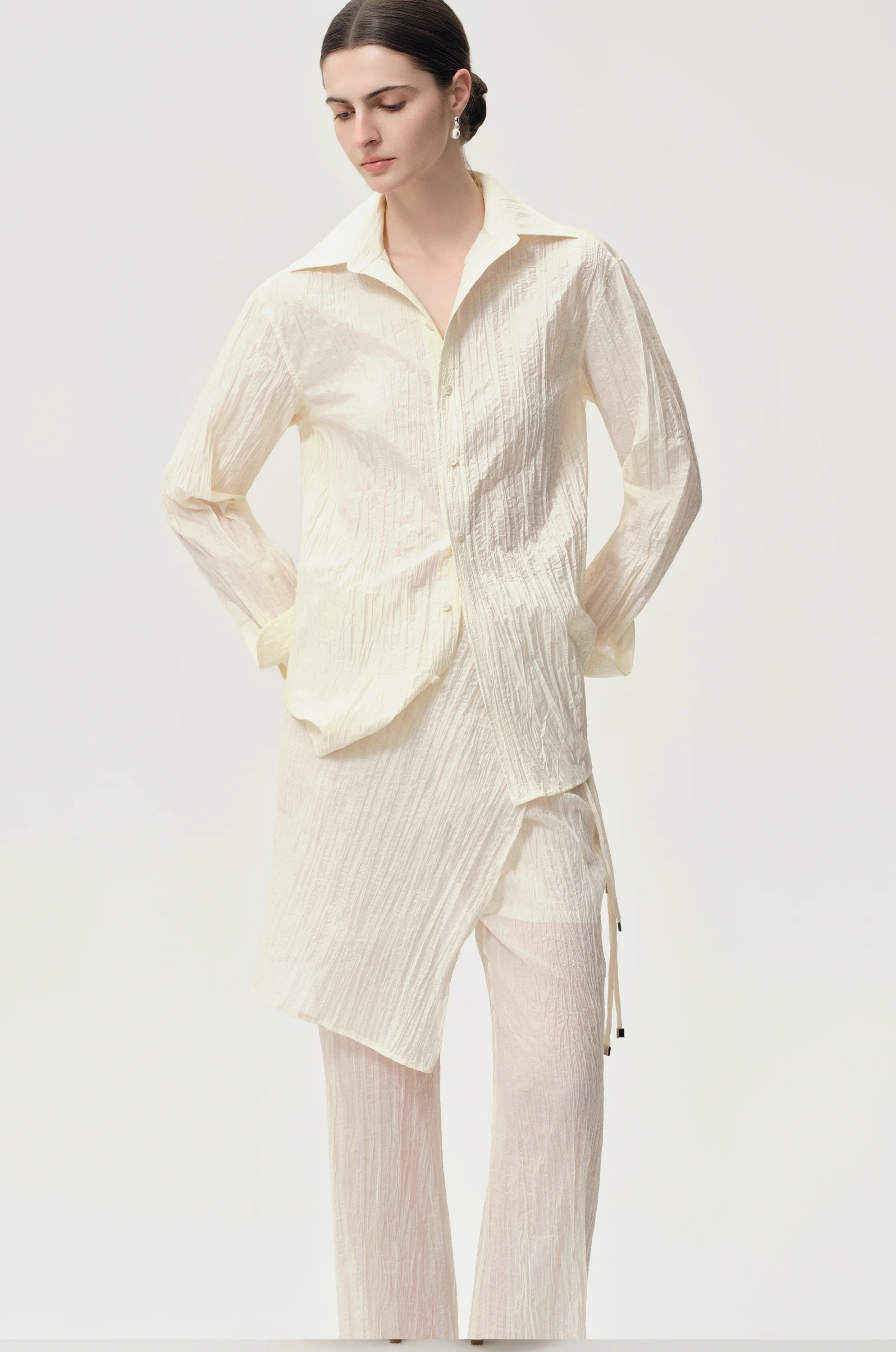 Crinkled Gauze Shirt Ecru - Image 7