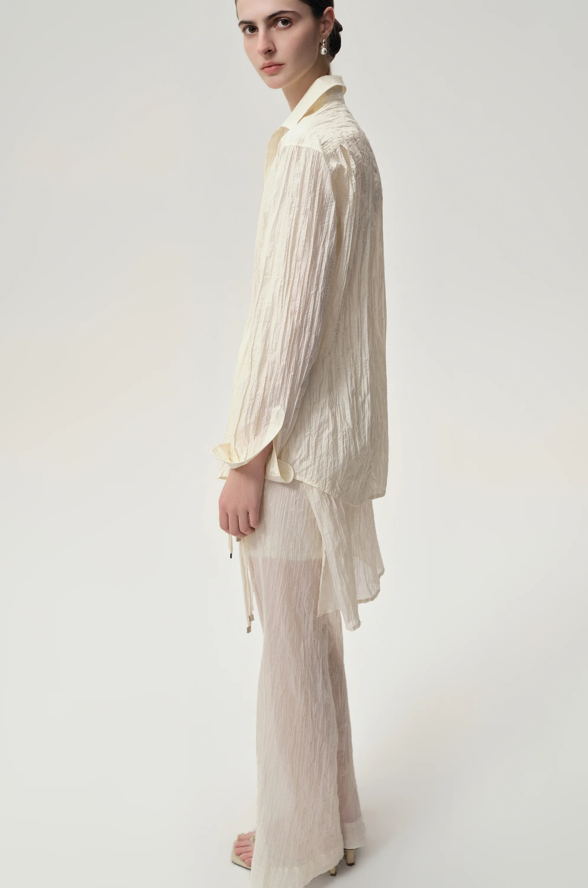Crinkled Gauze Shirt Ecru - Image 8