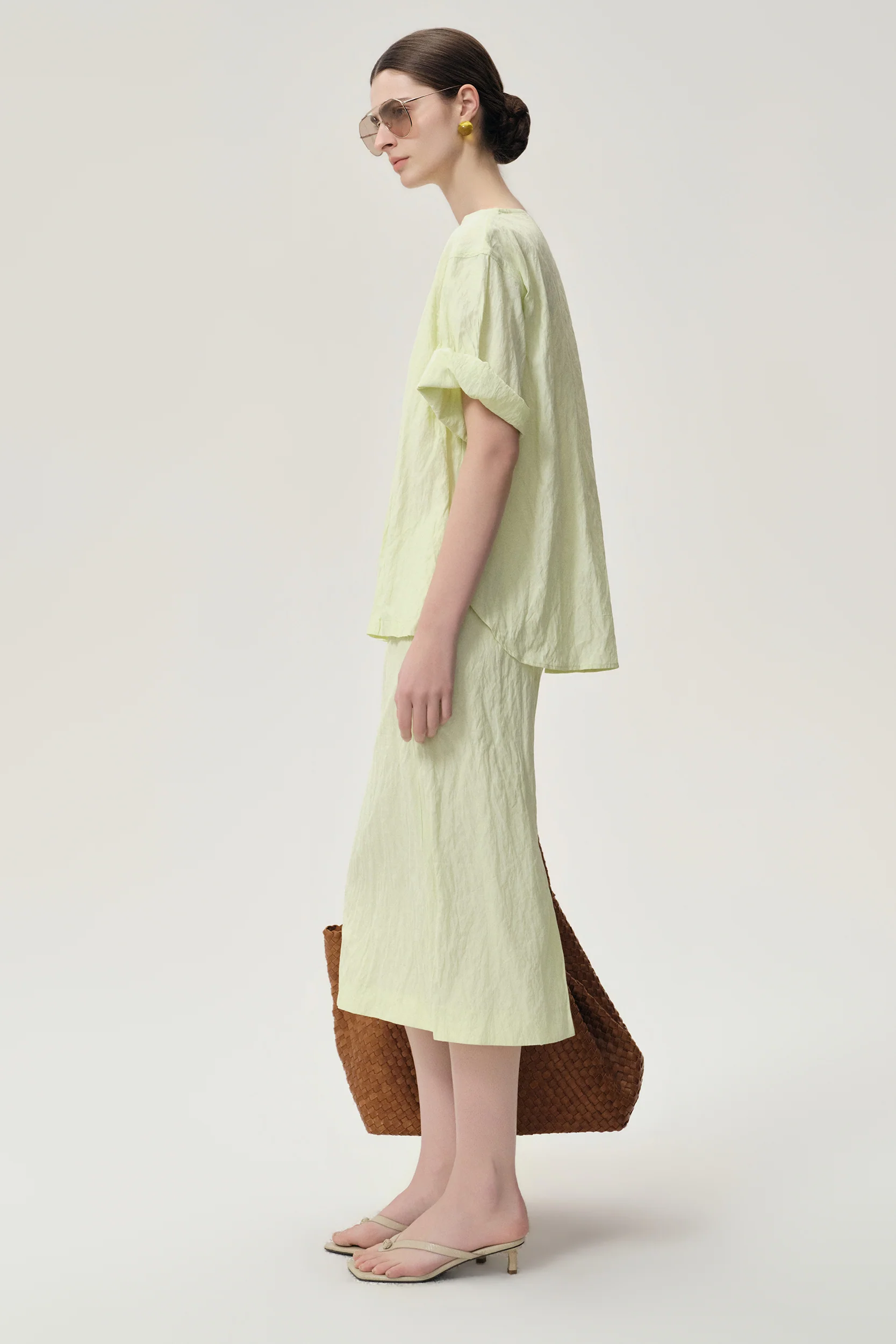Crinkled Gauze Skirt Pale Lime - Image 2