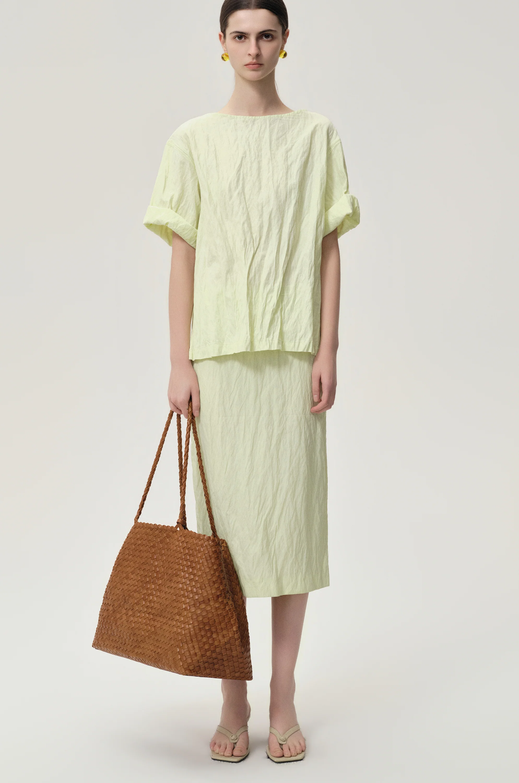 Crinkled Gauze Skirt Pale Lime - Image 3