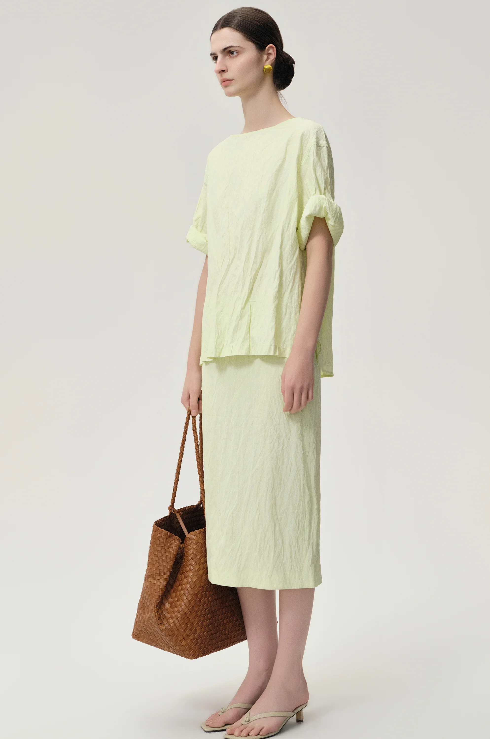 Crinkled Gauze Skirt Pale Lime - Image 4