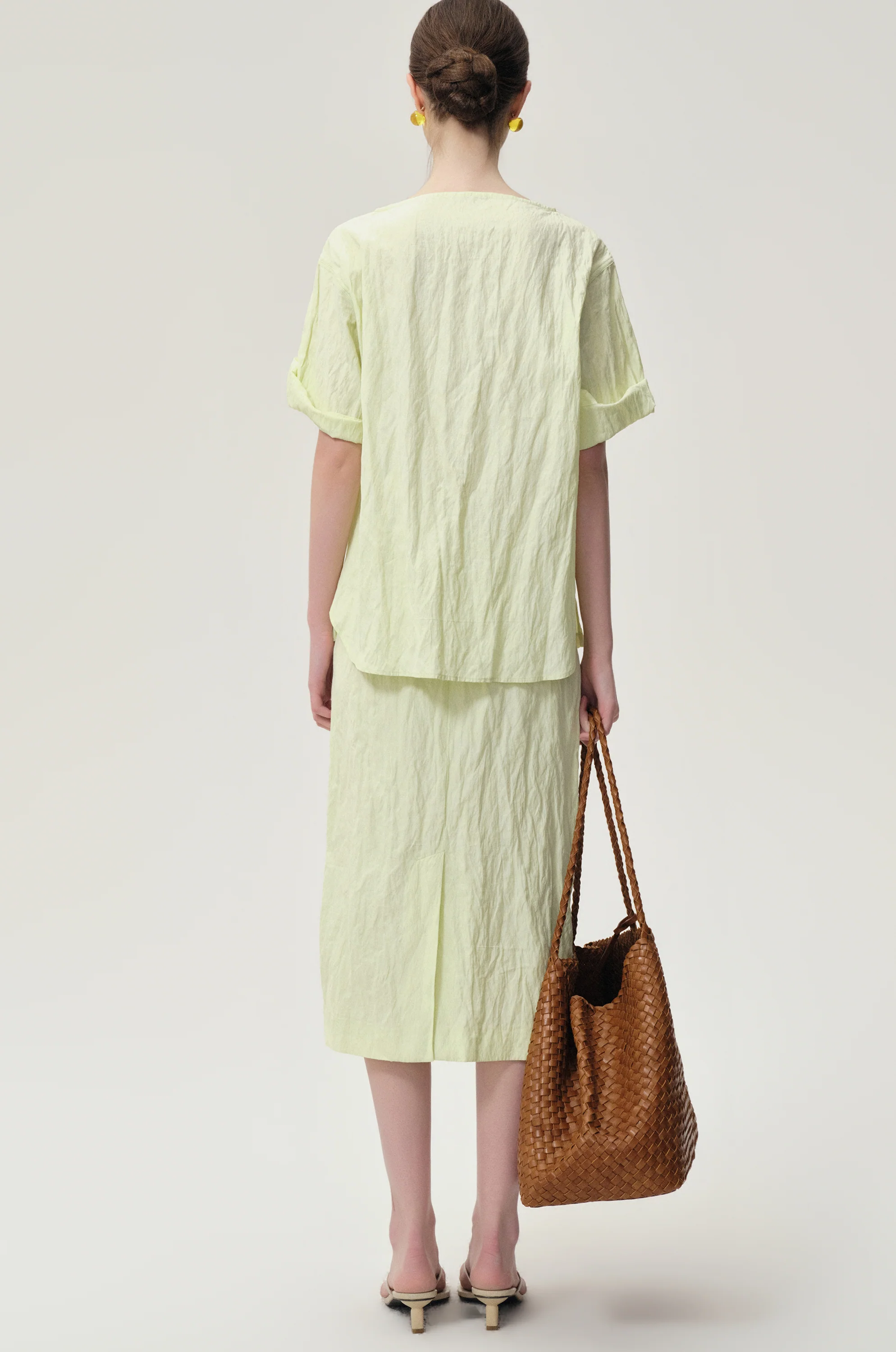 Crinkled Gauze Skirt Pale Lime - Image 5