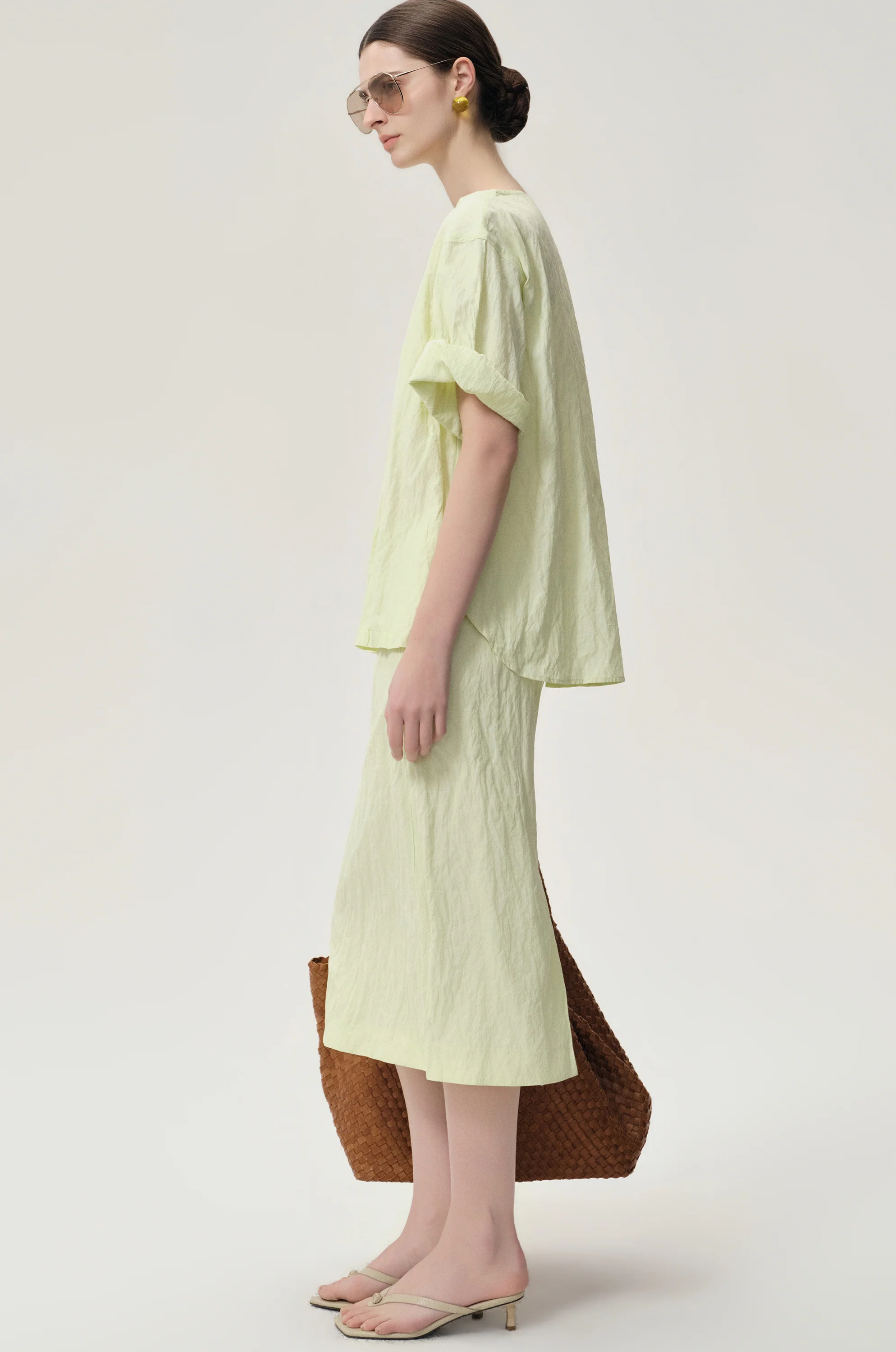 Crinkled Gauze Skirt Pale Lime - Image 6