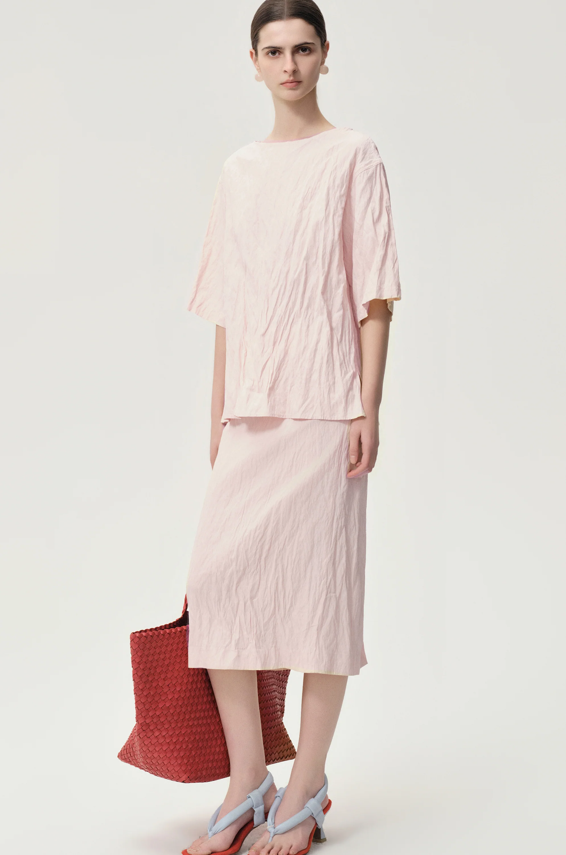 Crinkled Gauze Skirt Peach - Image 3